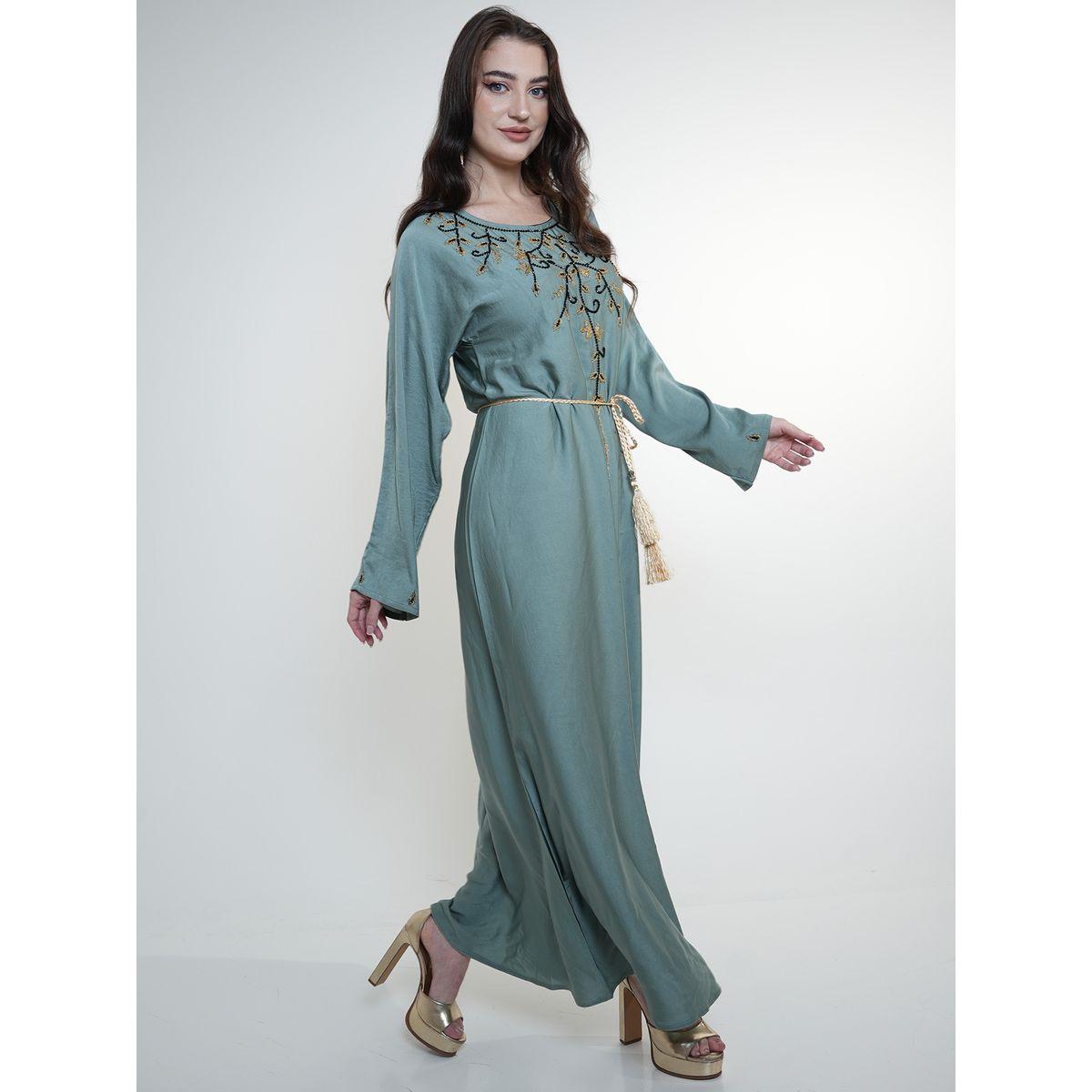 Elena by DStyle X Styli  Beaded Matte Satin Jalabiya with Tasseled Tie Belt-women-arabicclothing-jalabiyas-image-4