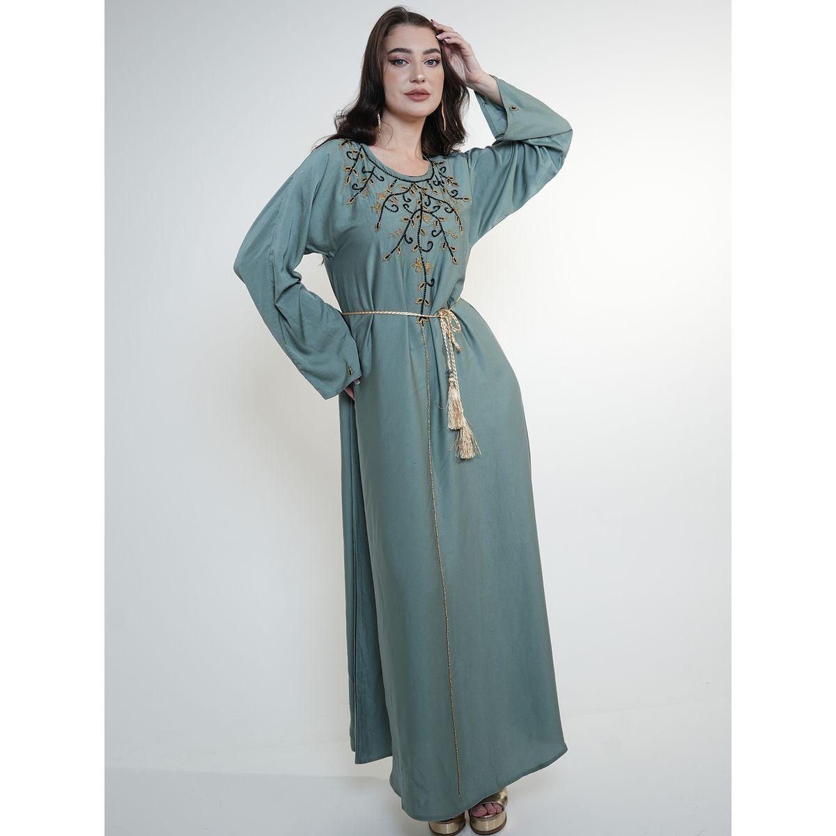 Elena by DStyle X Styli  Beaded Matte Satin Jalabiya with Tasseled Tie Belt-women-arabicclothing-jalabiyas-image-5