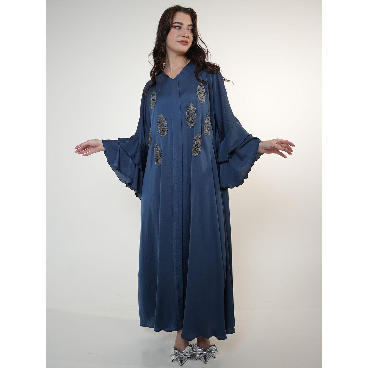 جلابية ساتان بأكمام طويلة مزينة بطبقات إلينا باي دي ستايل × ستايلي-women-arabicclothing-jalabiyas-image-1