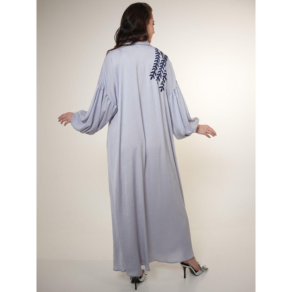 Elena by DStyle X Styli  Leaf Print Matte Satin Jalabiya with Tie Belt-women-arabicclothing-jalabiyas-image-2