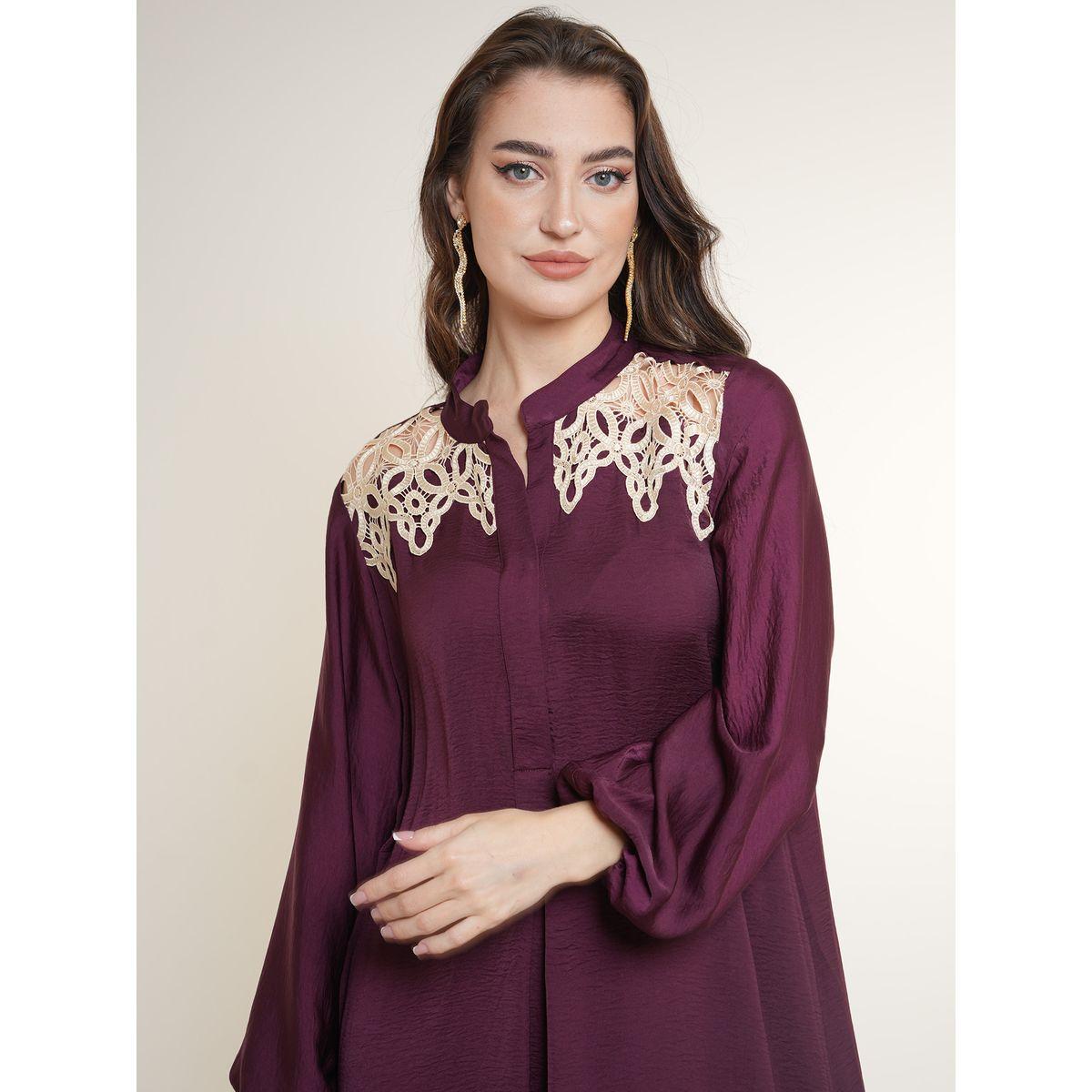 Elena by DStyle X Styli  Lace Insert Collared Matte Satin Jalabiya-women-arabicclothing-jalabiyas-image-3