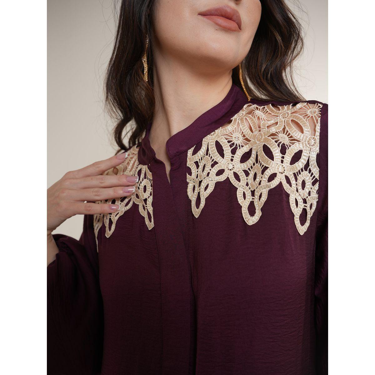 Elena by DStyle X Styli  Lace Insert Collared Matte Satin Jalabiya-women-arabicclothing-jalabiyas-image-4