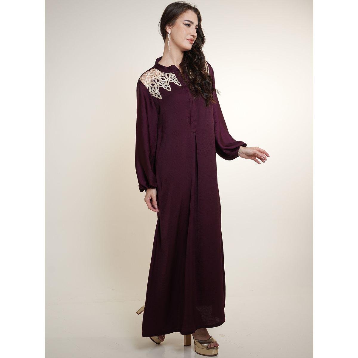 Elena by DStyle X Styli  Lace Insert Collared Matte Satin Jalabiya-women-arabicclothing-jalabiyas-image-5
