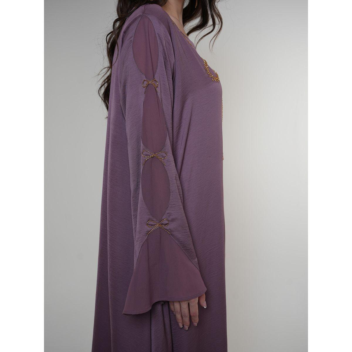 Elena by DStyle X Styli  Matte Satin Jalabiya with Bow Beaded Handwork-women-arabicclothing-jalabiyas-image-3
