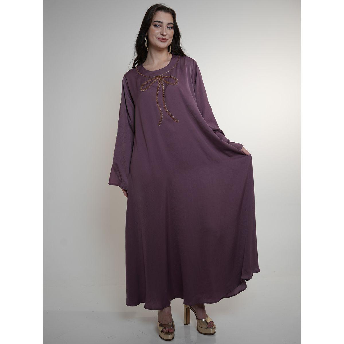 Elena by DStyle X Styli  Matte Satin Jalabiya with Bow Beaded Handwork-women-arabicclothing-jalabiyas-image-4