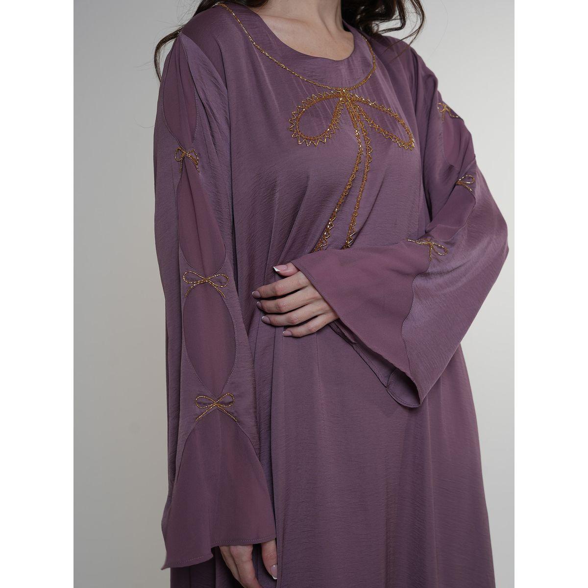 Elena by DStyle X Styli  Matte Satin Jalabiya with Bow Beaded Handwork-women-arabicclothing-jalabiyas-image-5