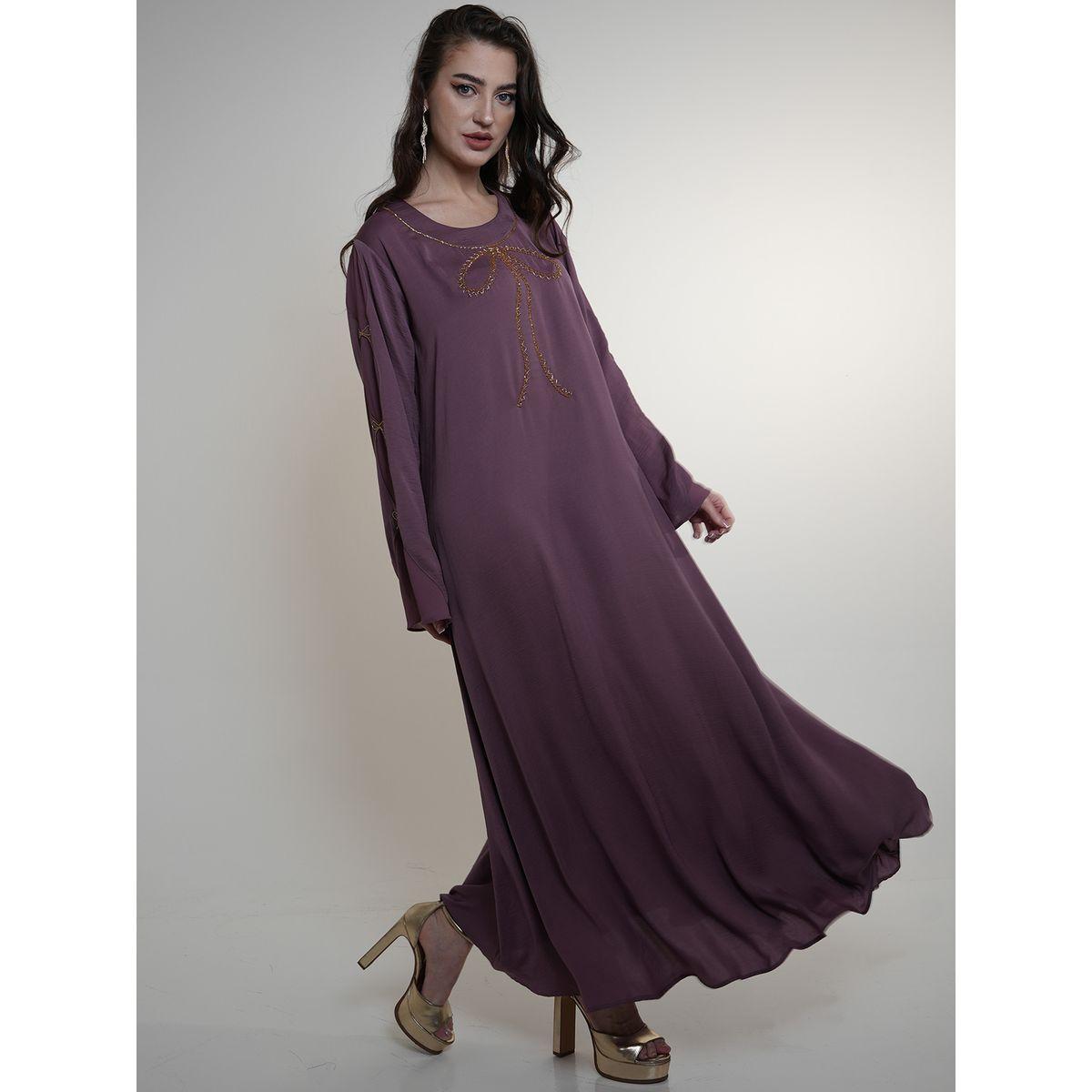 Elena by DStyle X Styli  Matte Satin Jalabiya with Bow Beaded Handwork-women-arabicclothing-jalabiyas-image-6