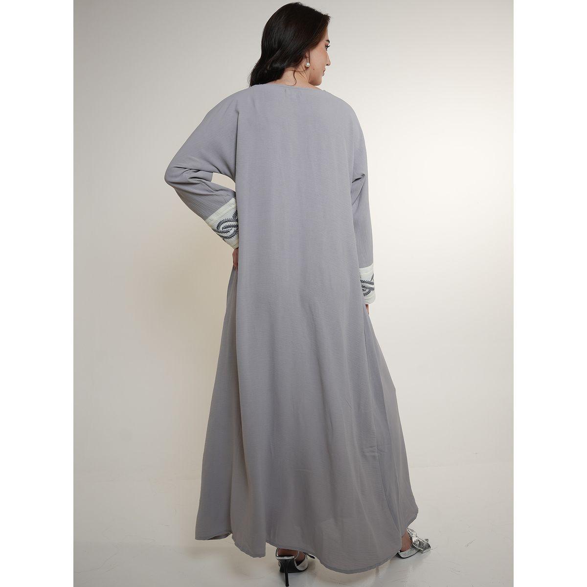 Elena by DStyle X Styli  Contrast Embroidery Panel Square Neck Jalabiya-women-arabicclothing-jalabiyas-image-2