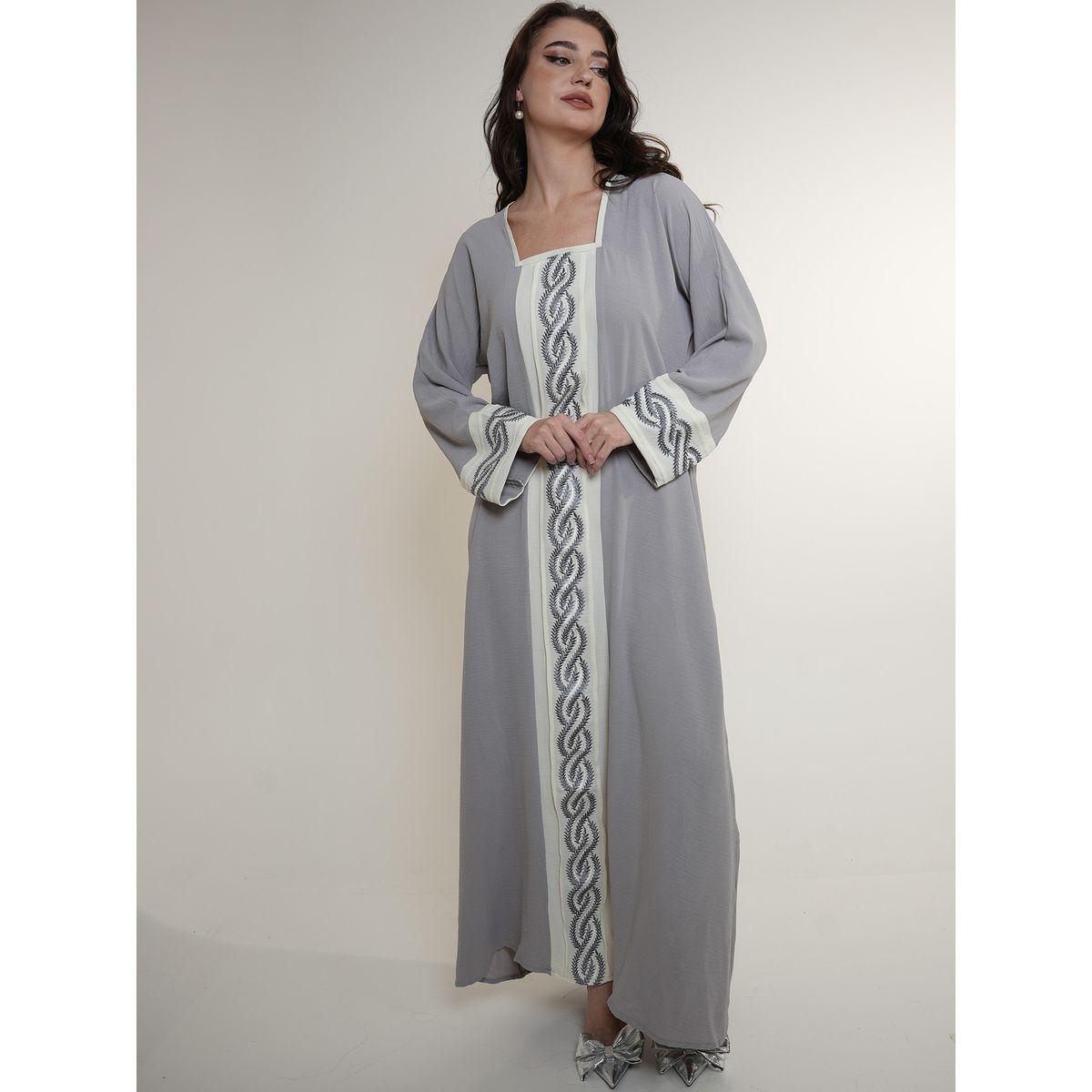 Elena by DStyle X Styli  Contrast Embroidery Panel Square Neck Jalabiya-women-arabicclothing-jalabiyas-image-6