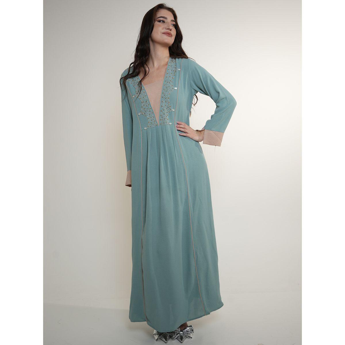جلابية منمقة بالخرز مع تفاصيل مُتباينة إلينا باي دي ستايل × ستايلي-women-arabicclothing-jalabiyas-image-1