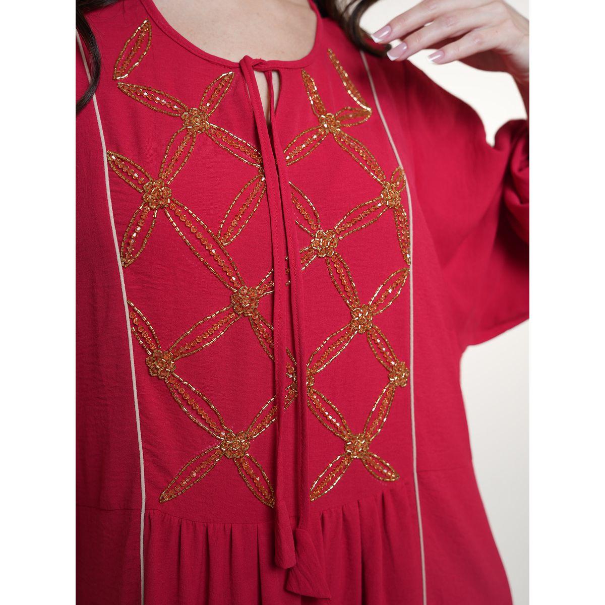 Elena by DStyle X Styli  Tie-Up Neck Jalabiya with Beaded Handwork-women-arabicclothing-jalabiyas-image-3