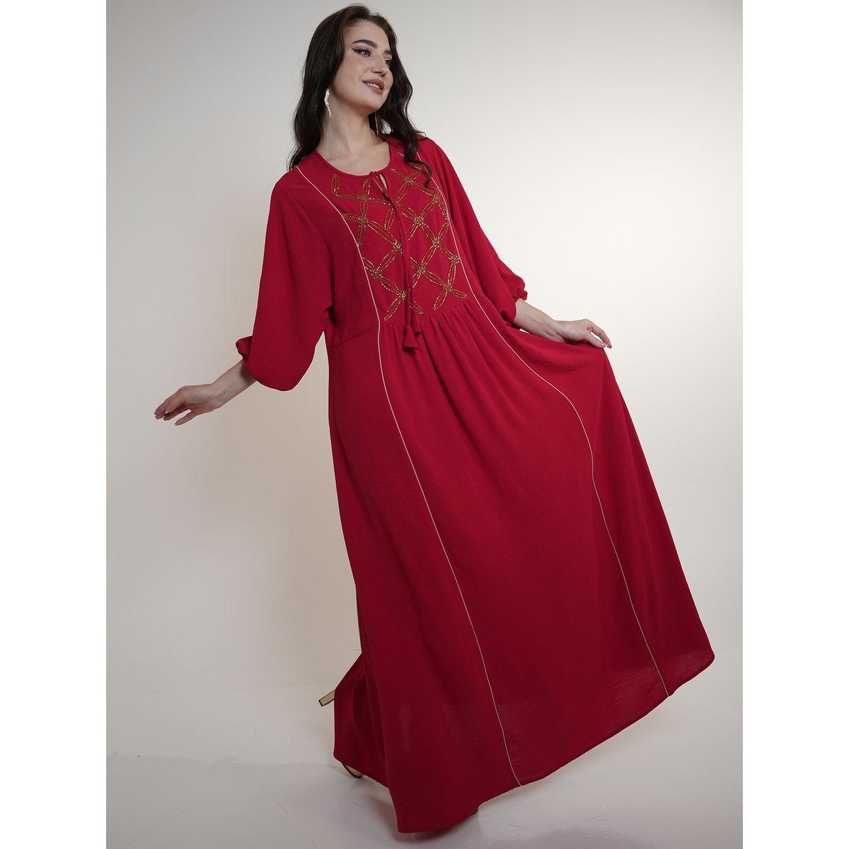 Elena by DStyle X Styli  Tie-Up Neck Jalabiya with Beaded Handwork-women-arabicclothing-jalabiyas-image-4