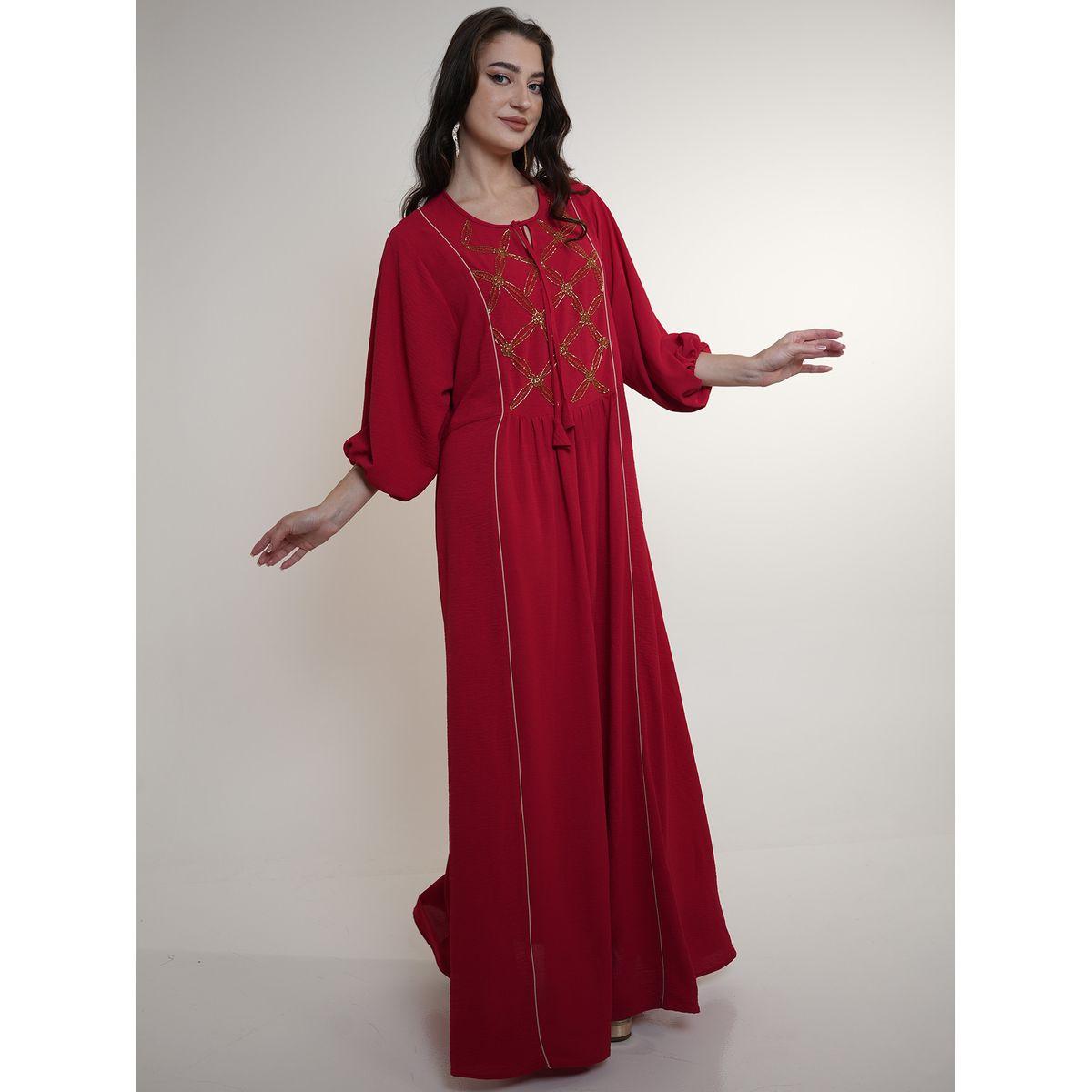 جلابية مزينة بالخرز مع ياقة بأربطة إلينا باي دي ستايل × ستايلي-women-arabicclothing-jalabiyas-image-5