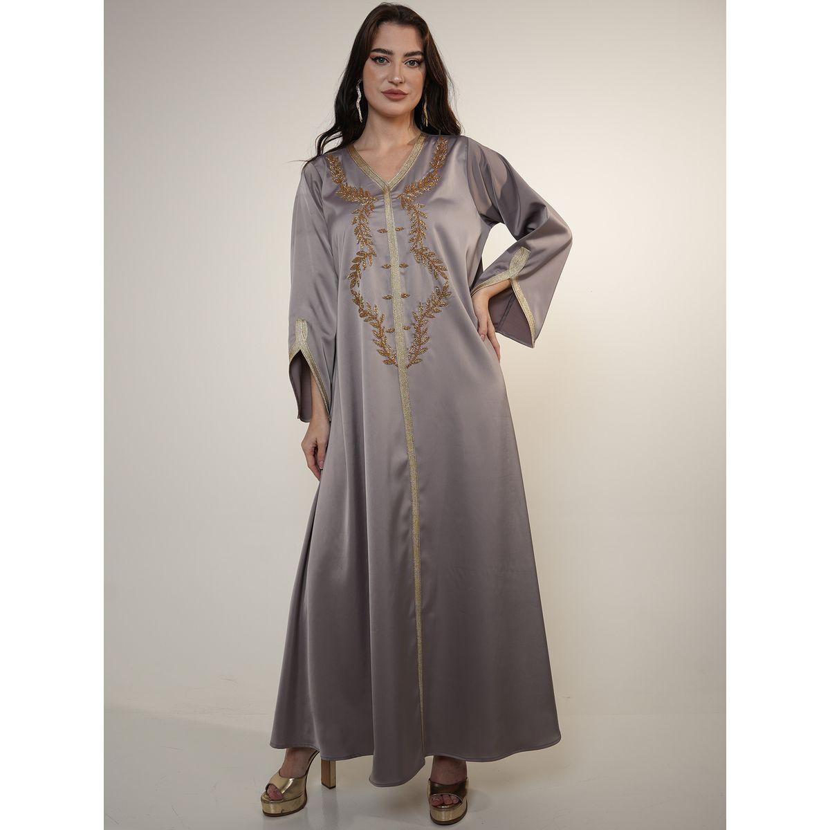 Elena by DStyle X Styli  Matte Satin Jalabiya with Beaded Handwork-women-arabicclothing-jalabiyas-image-1