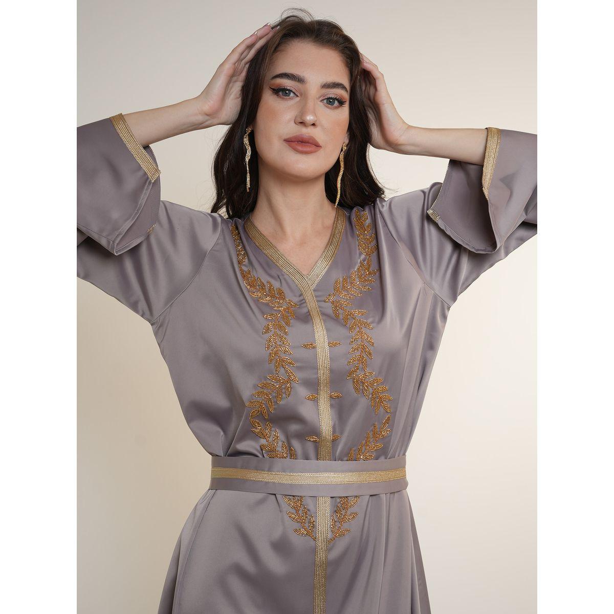 جلابية ساتان غير لامعة مزينة بالخرز إلينا باي دي ستايل × ستايلي-women-arabicclothing-jalabiyas-image-2