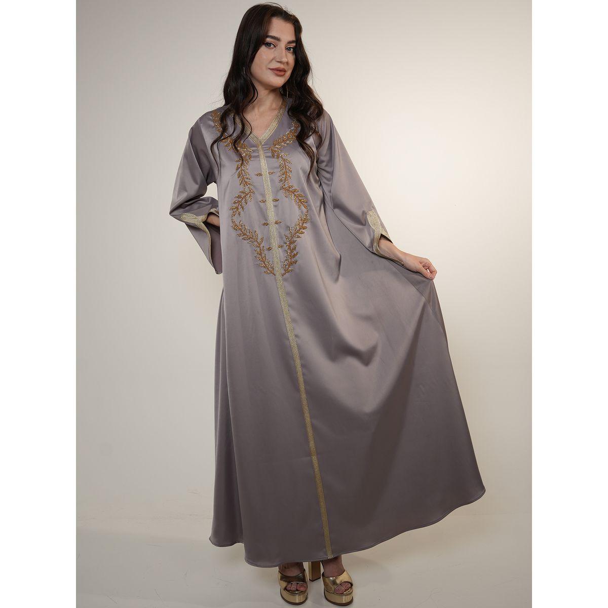 جلابية ساتان غير لامعة مزينة بالخرز إلينا باي دي ستايل × ستايلي-women-arabicclothing-jalabiyas-image-5