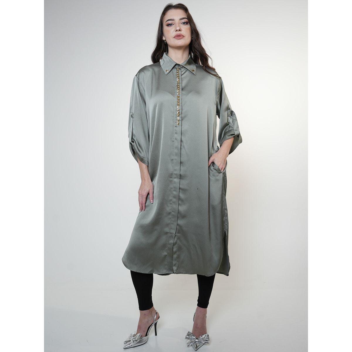 Elena by DStyle X Styli  Beaded Placket Detail Longline Satin Shirt-women-clothing-shirtsandblouses-shirts-image-1