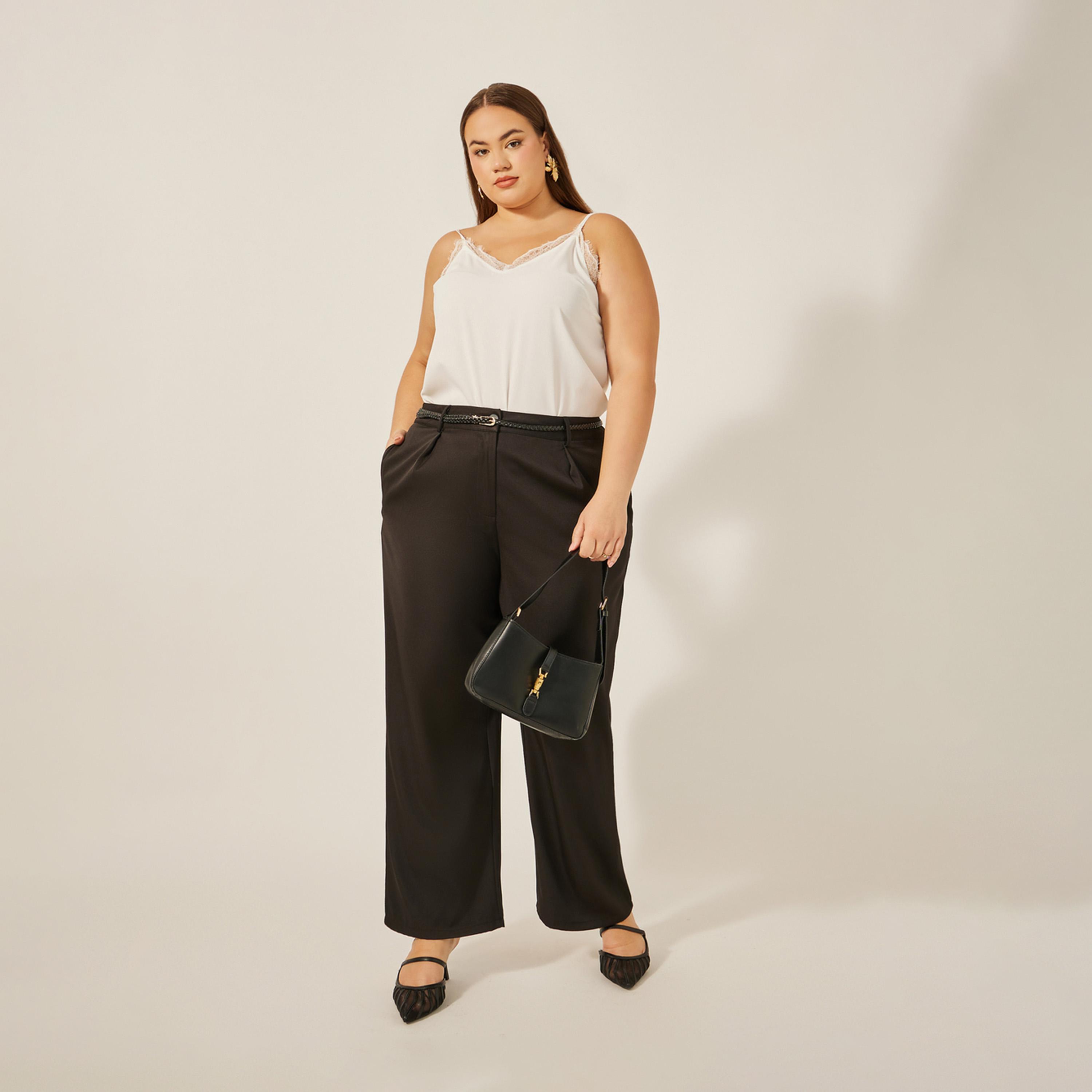 ستايلي - بنطال بقصة مستقيمة وخصر متوسط الارتفاع بمقاس كبير-women-clothing-bottoms-trousers-image-1