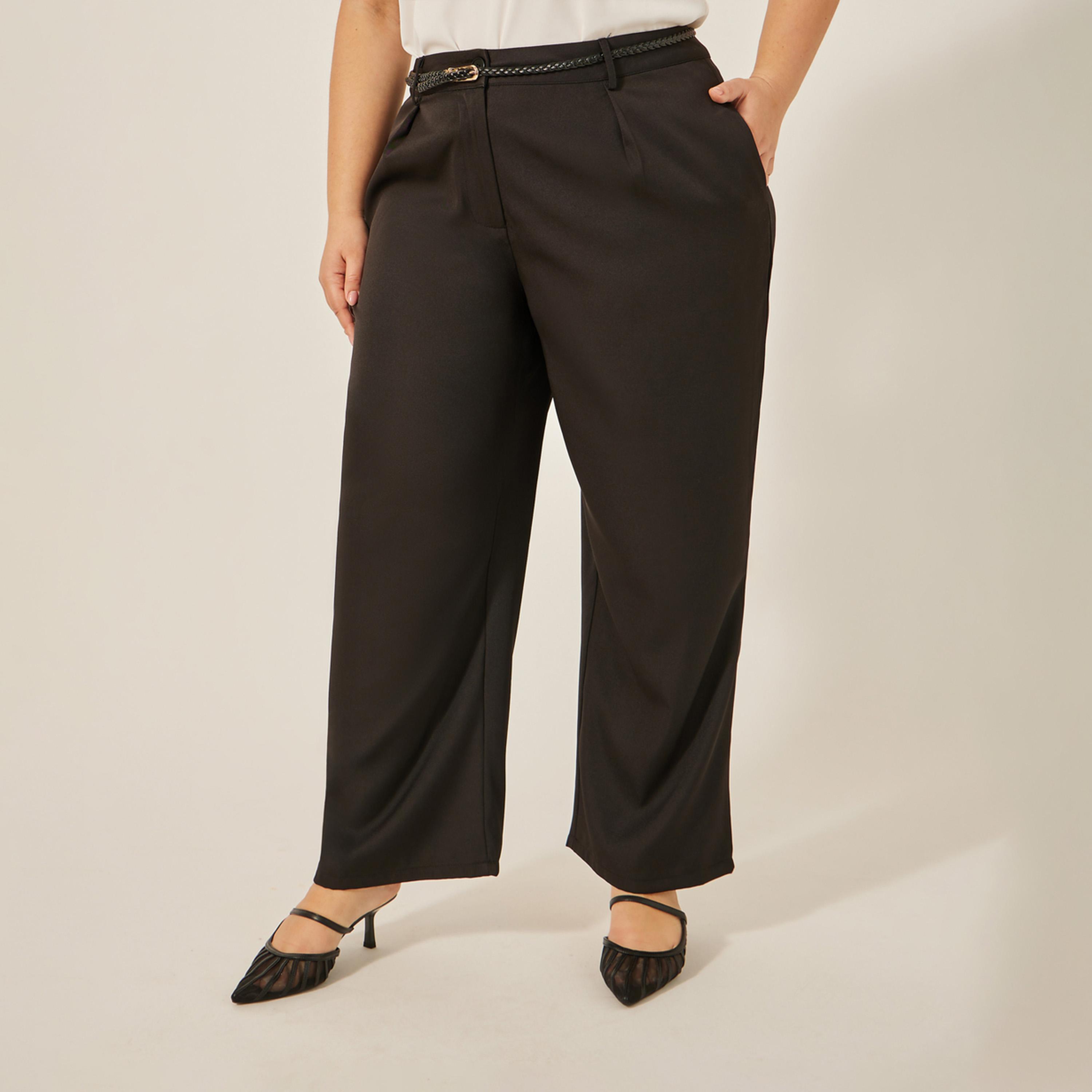 ستايلي - بنطال بقصة مستقيمة وخصر متوسط الارتفاع بمقاس كبير-women-clothing-bottoms-trousers-image-2