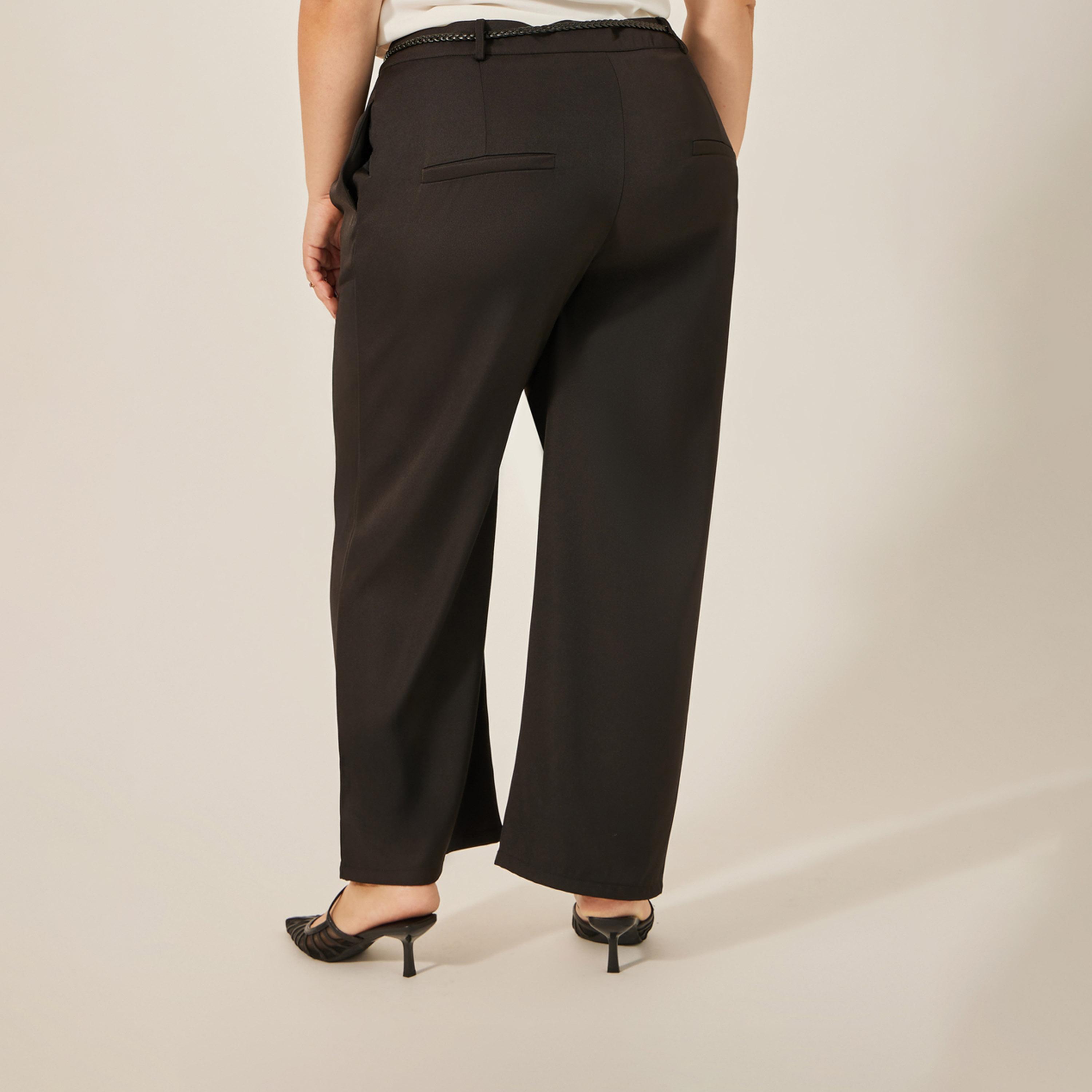 ستايلي - بنطال بقصة مستقيمة وخصر متوسط الارتفاع بمقاس كبير-women-clothing-bottoms-trousers-image-4