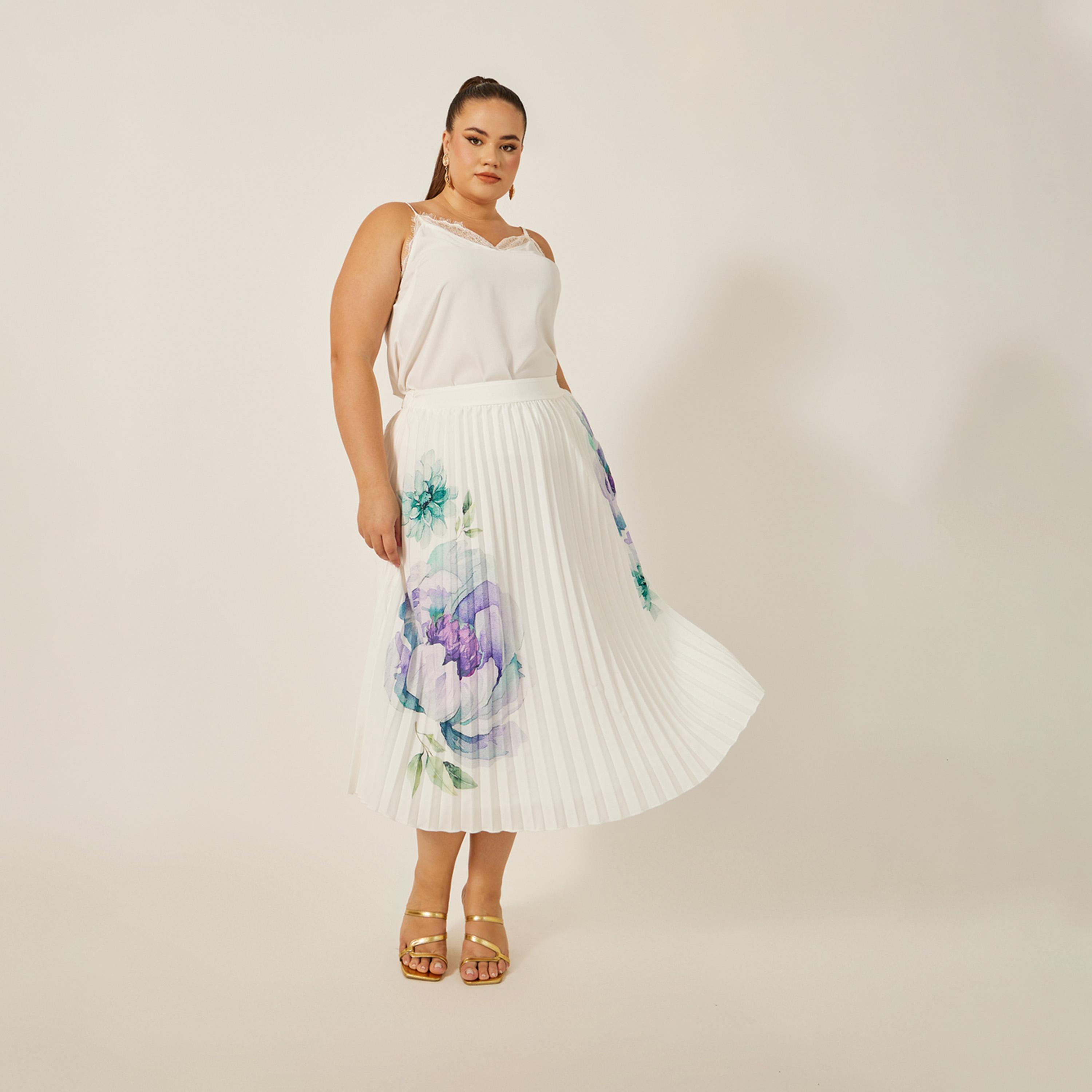 Styli Plus Size Printed A-Line Midi Skirt with Pleated Detail-women-clothing-bottoms-skirts-image-1