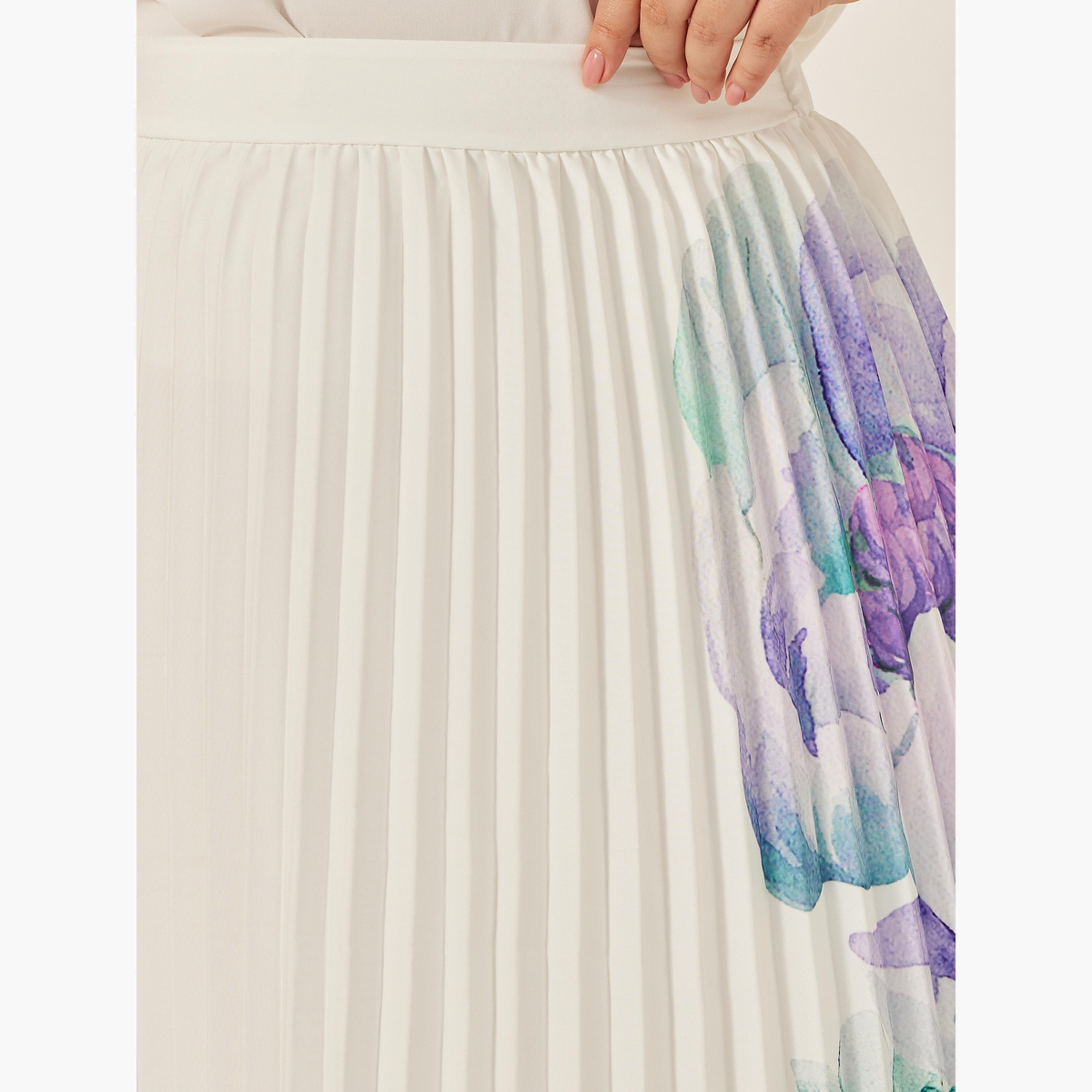 Styli Plus Size Printed A-Line Midi Skirt with Pleated Detail-women-clothing-bottoms-skirts-image-4