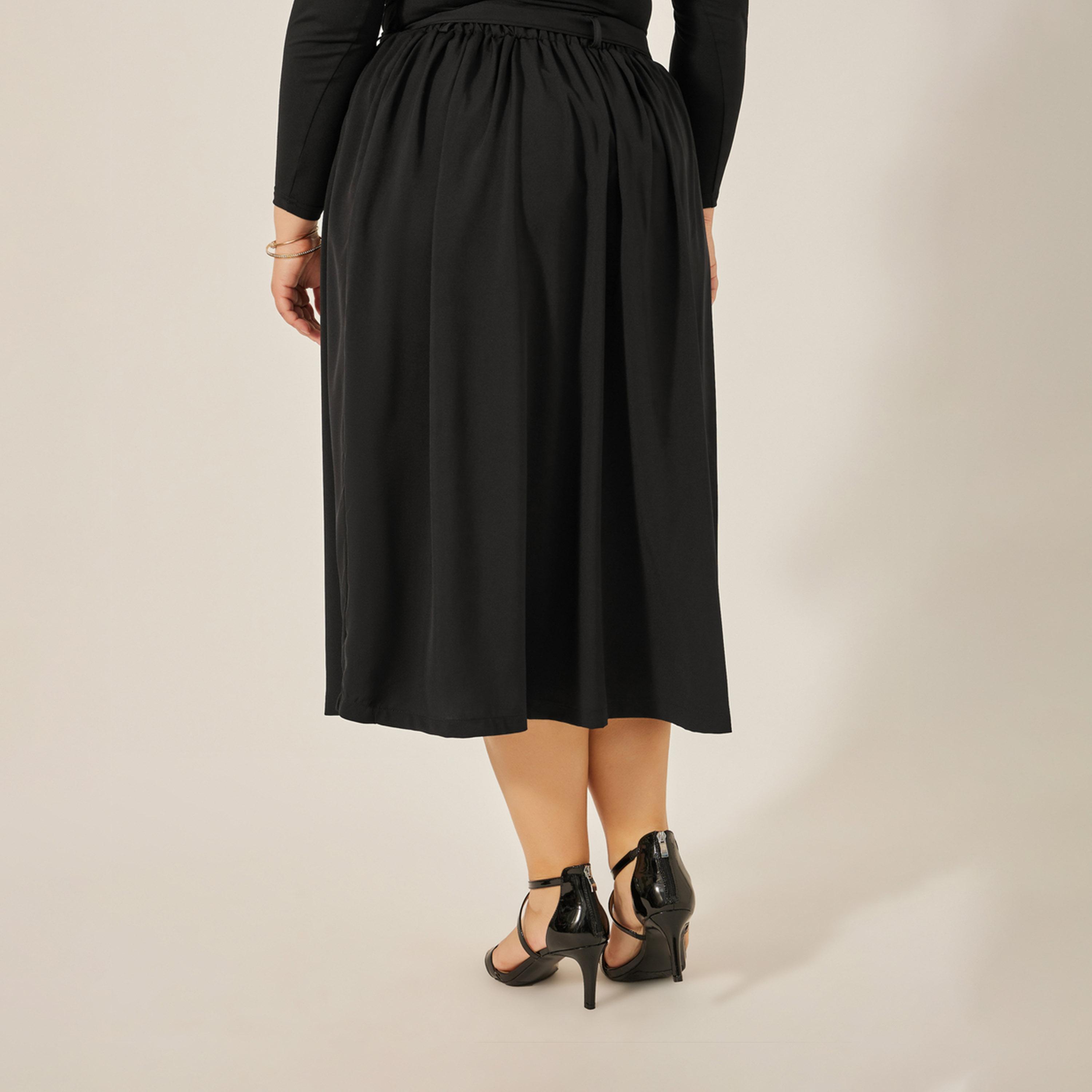 ستايلي - تنورة ميدي بمقاس كبير بتفاصيل مجمعة مع حزام برباط-women-clothing-bottoms-skirts-image-5