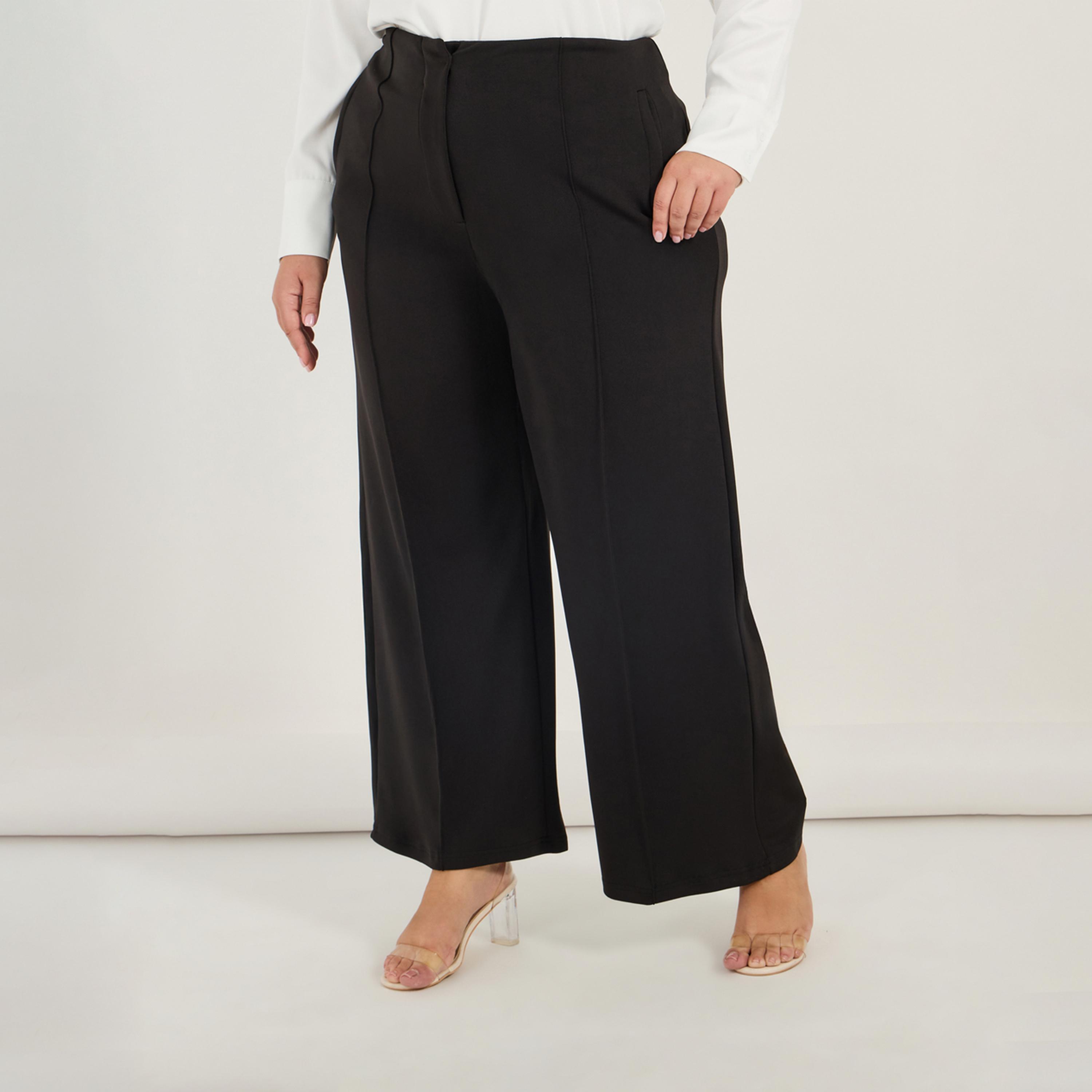 Styli Plus Size Solid Wide Leg Pants with Pintuck Detail-women-clothing-bottoms-trousers-image-2