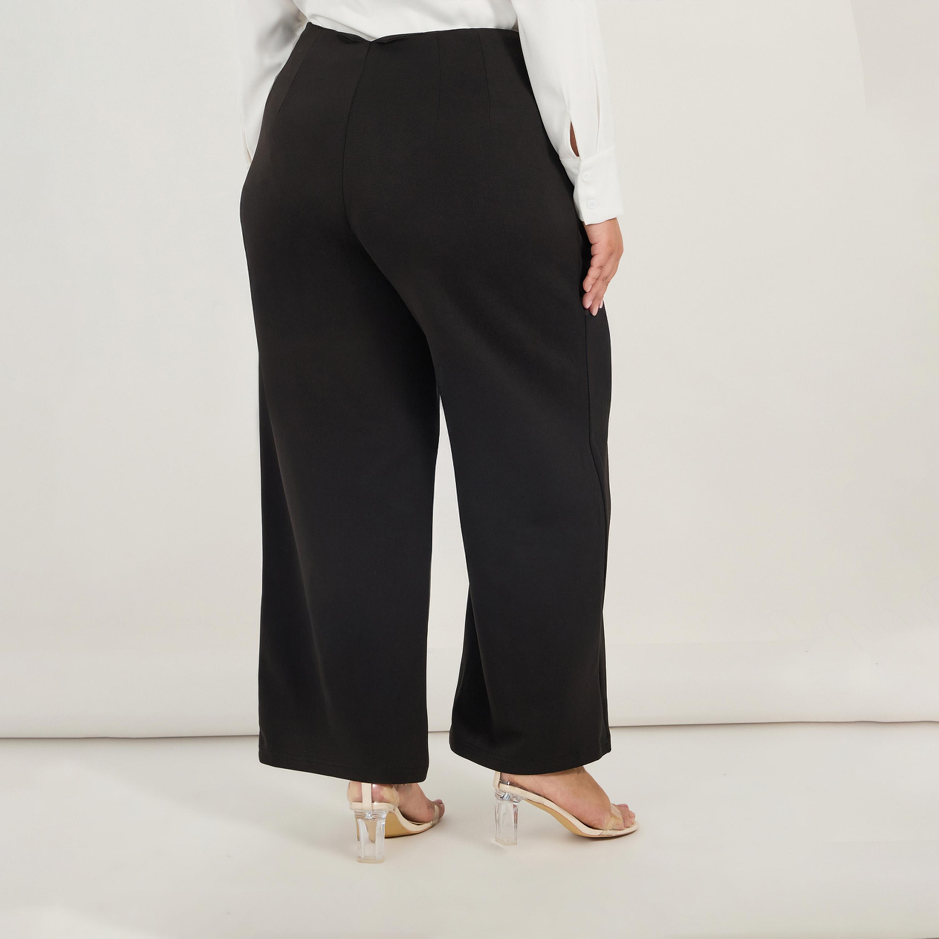Styli Plus Size Solid Wide Leg Pants with Pintuck Detail-women-clothing-bottoms-trousers-image-4