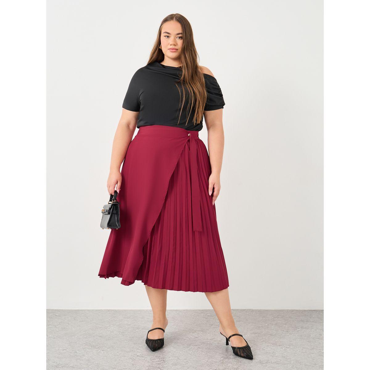 فستان ميدي بمقاس كبير وتفاصيل كسرات-women-clothing-bottoms-skirts-image-1
