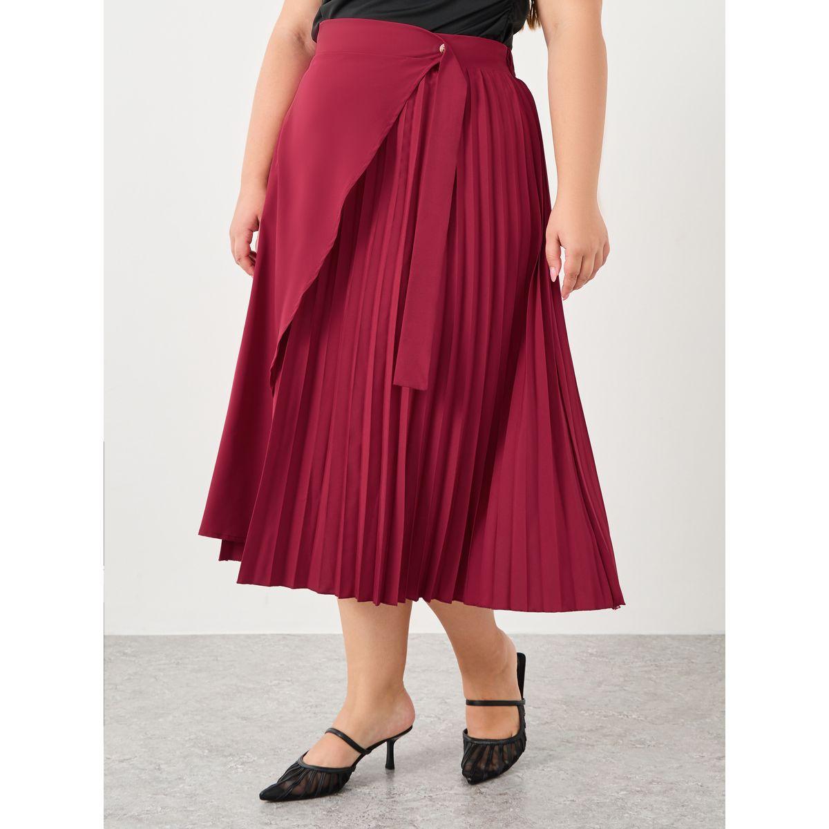 فستان ميدي بمقاس كبير وتفاصيل كسرات-women-clothing-bottoms-skirts-image-2