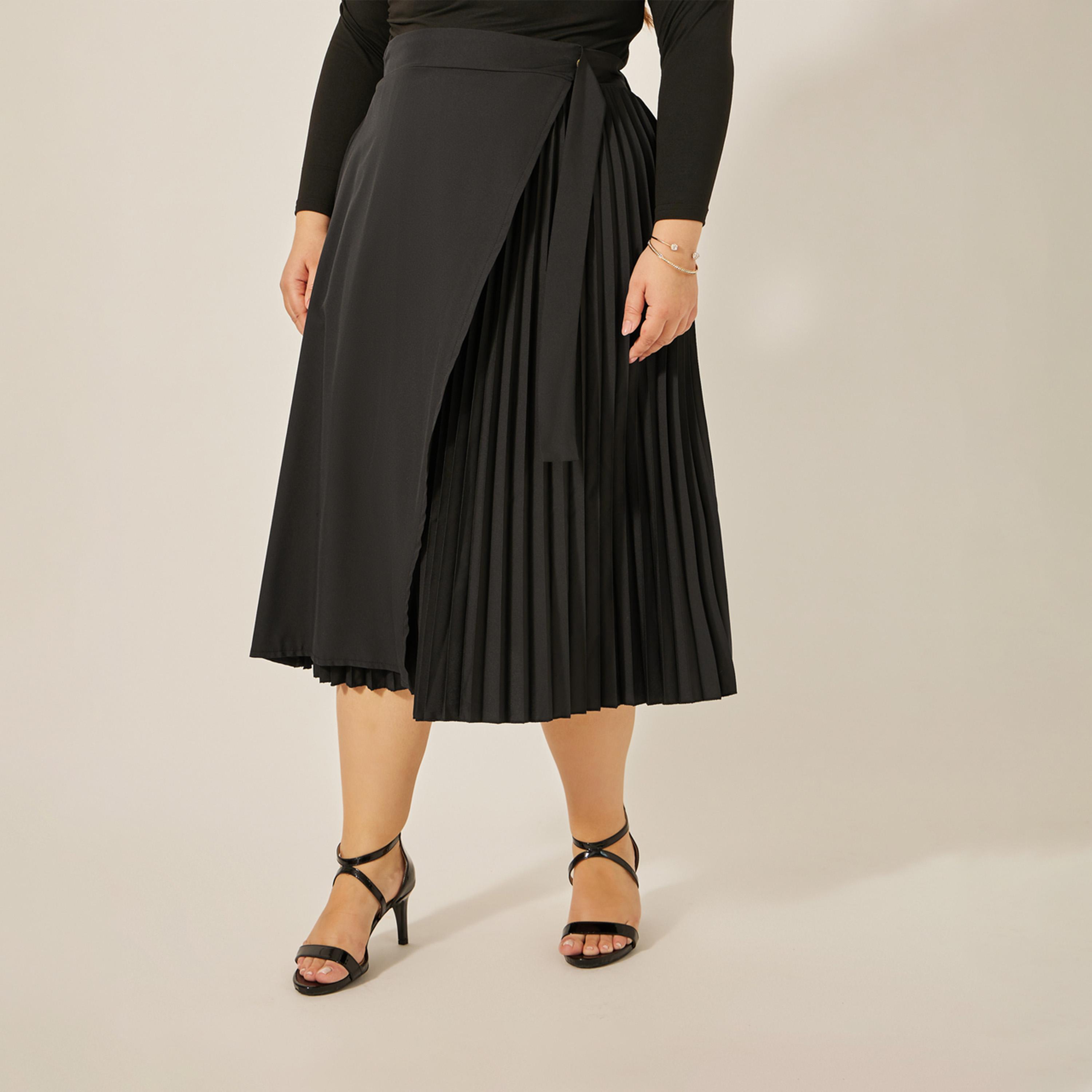 ستايلي - تنورة ميدي بقصة A وملفوفة بمقاس كبير مع تفاصيل كسرات-women-clothing-bottoms-skirts-image-2