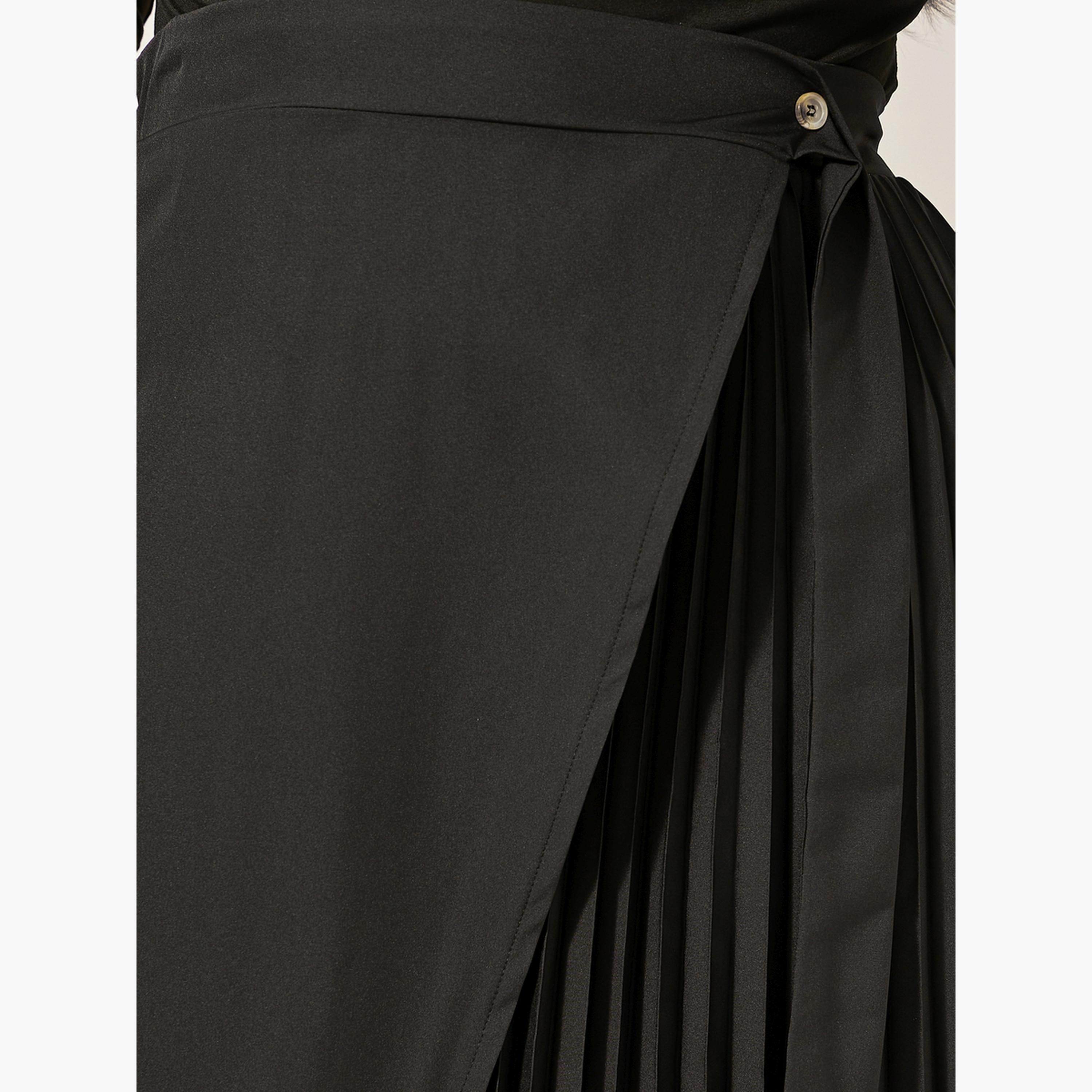 ستايلي - تنورة ميدي بقصة A وملفوفة بمقاس كبير مع تفاصيل كسرات-women-clothing-bottoms-skirts-image-3