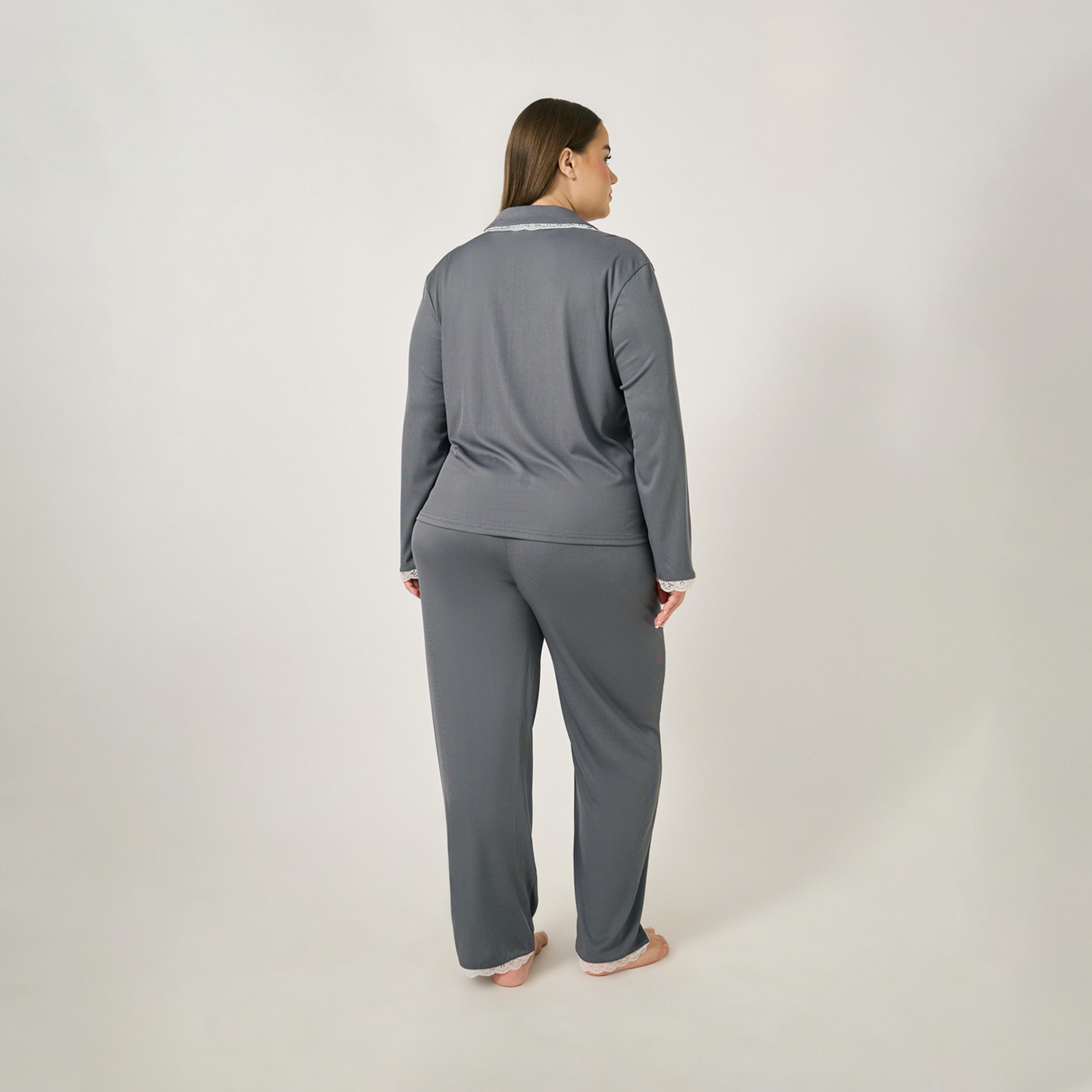 Styli Plus Size Rib Knit Lace Trim Shirt And Pyjama Set-women-clothing-nightwear-pyjamas-longsets-image-6