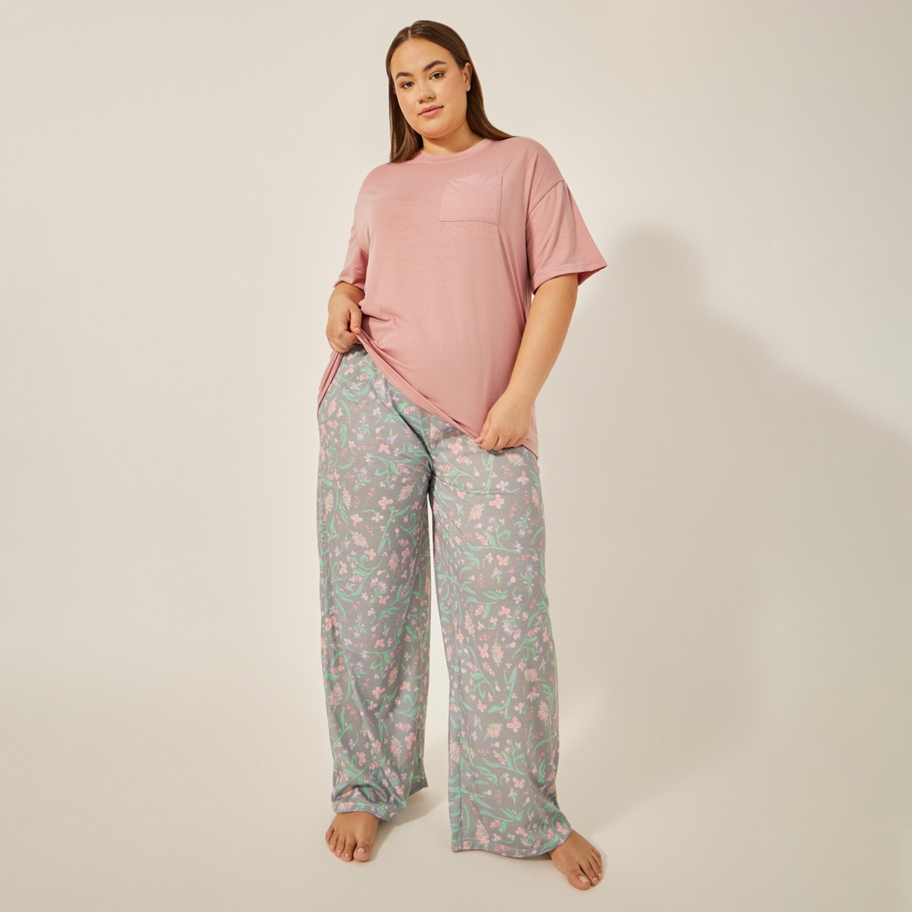 Styli Drop Shoulder Pocket Tee And Floral Print Pj Set-women-clothing-nightwear-pyjamas-longsets-image-1