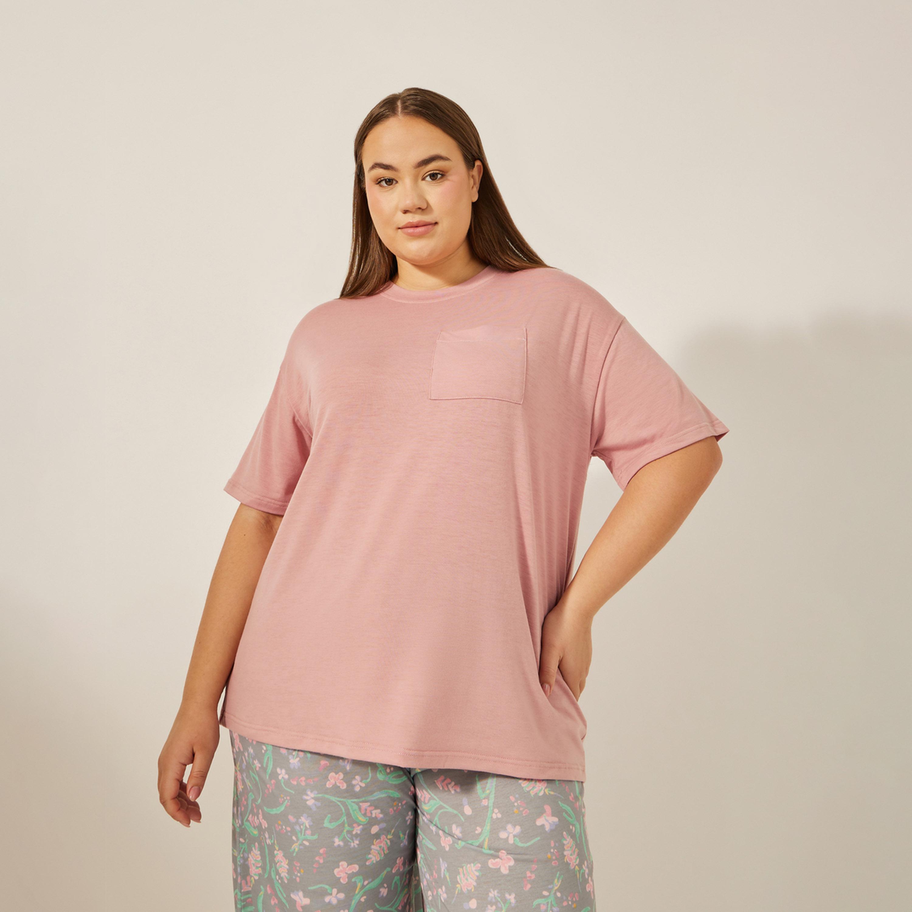 Styli Drop Shoulder Pocket Tee And Floral Print Pj Set-women-clothing-nightwear-pyjamas-longsets-image-2