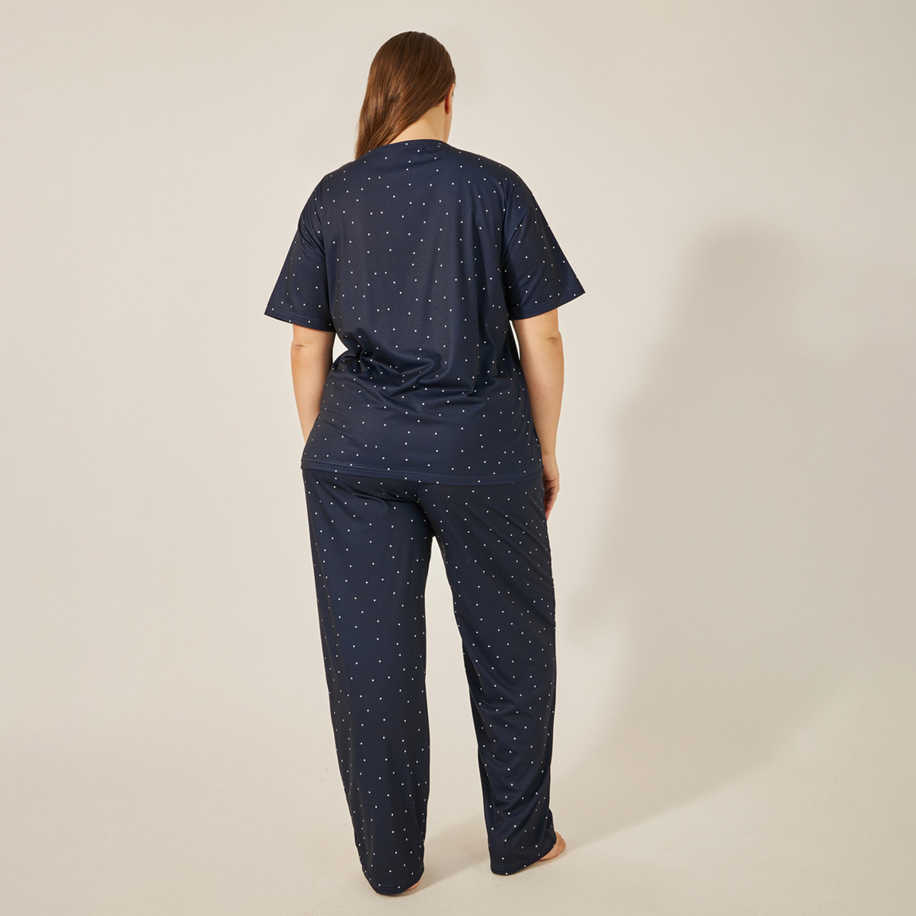Styli Unwind V Neck Drop Shoulder Slogan And Aop Tee And Pj Set-women-clothing-nightwear-pyjamas-longsets-image-6