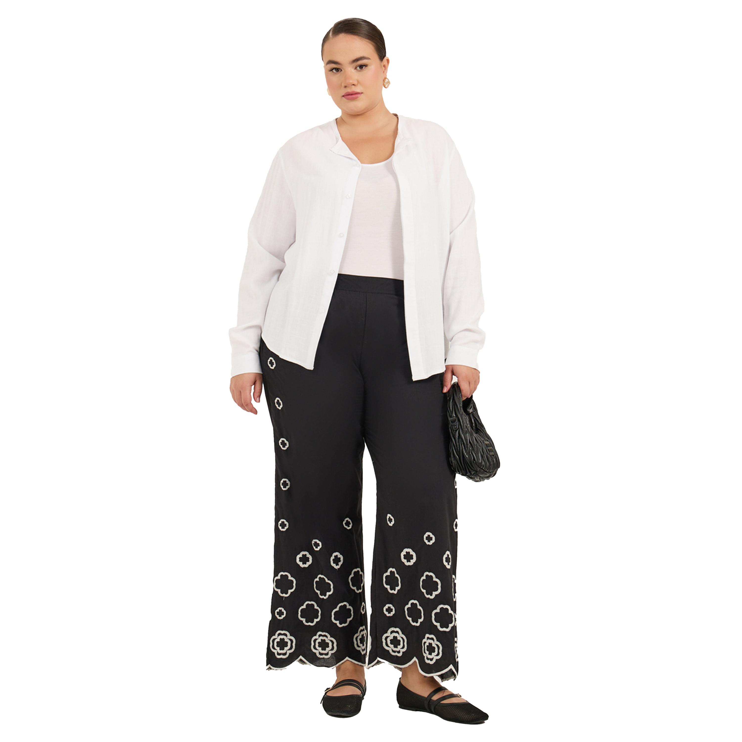 ستايلي - بنطال ساق واسعة مطرز مقاس كبير-women-clothing-bottoms-trousers-image-1