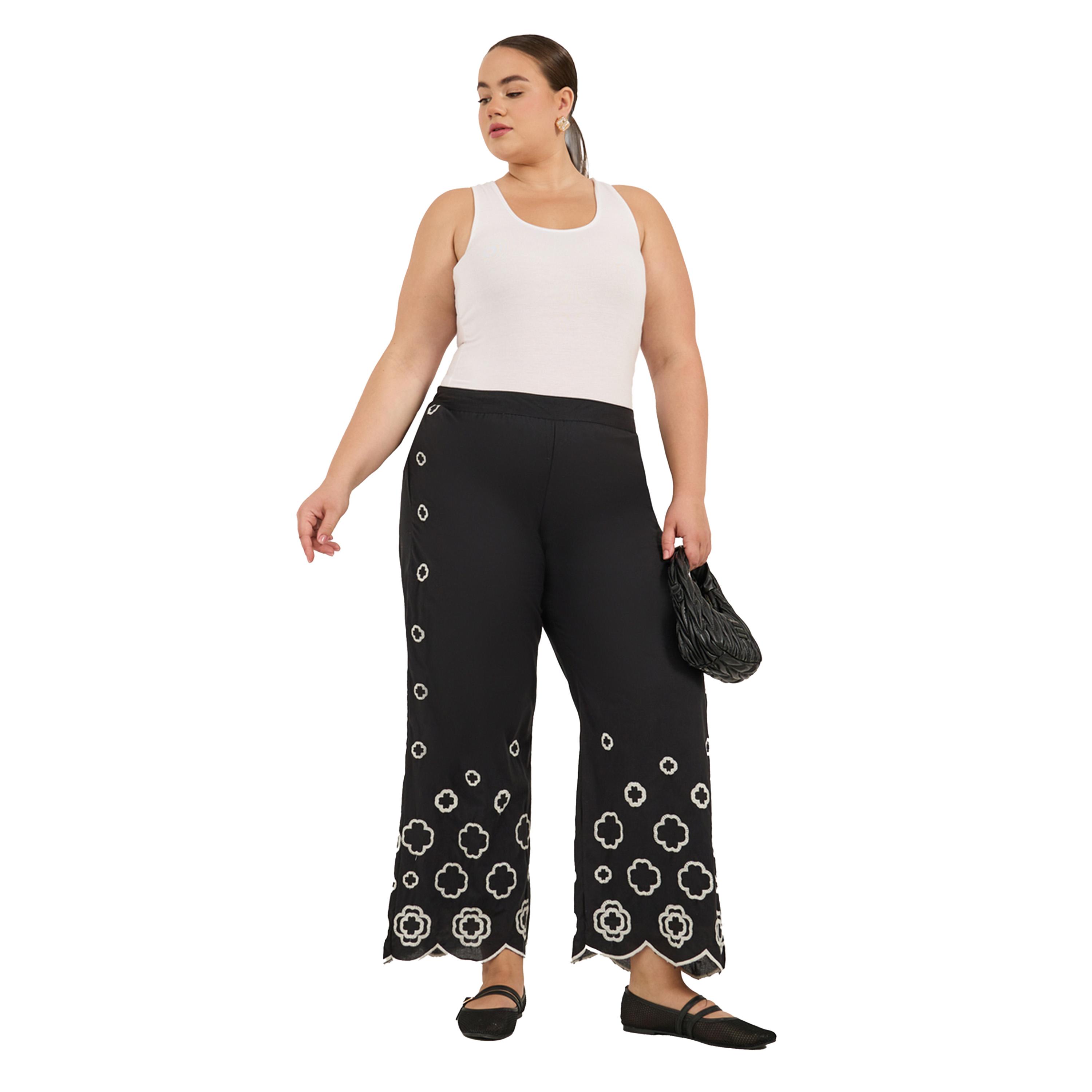 ستايلي - بنطال ساق واسعة مطرز مقاس كبير-women-clothing-bottoms-trousers-image-2