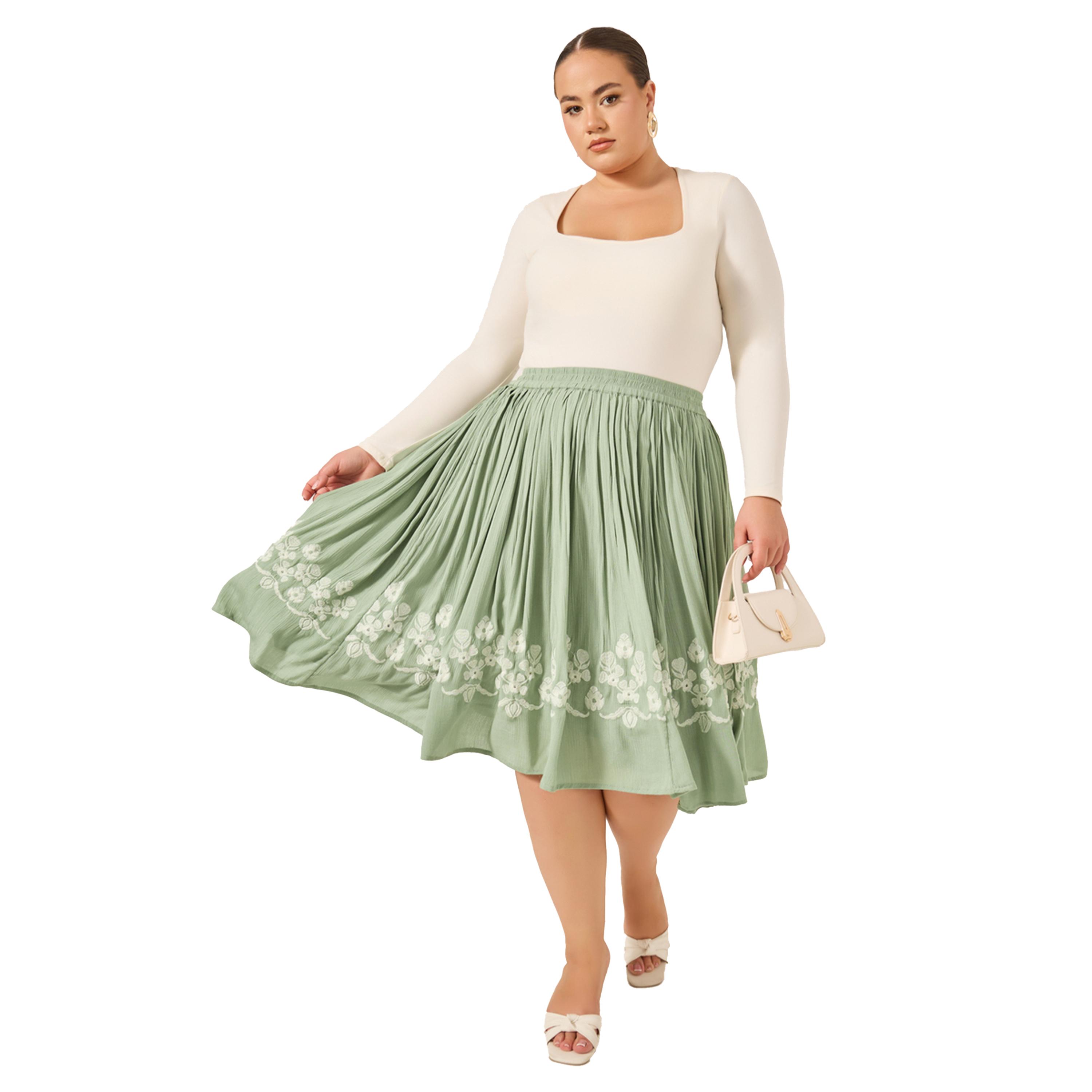 Styli Plus Size Embroidered Gathered Midi Skirt-women-clothing-bottoms-skirts-image-1