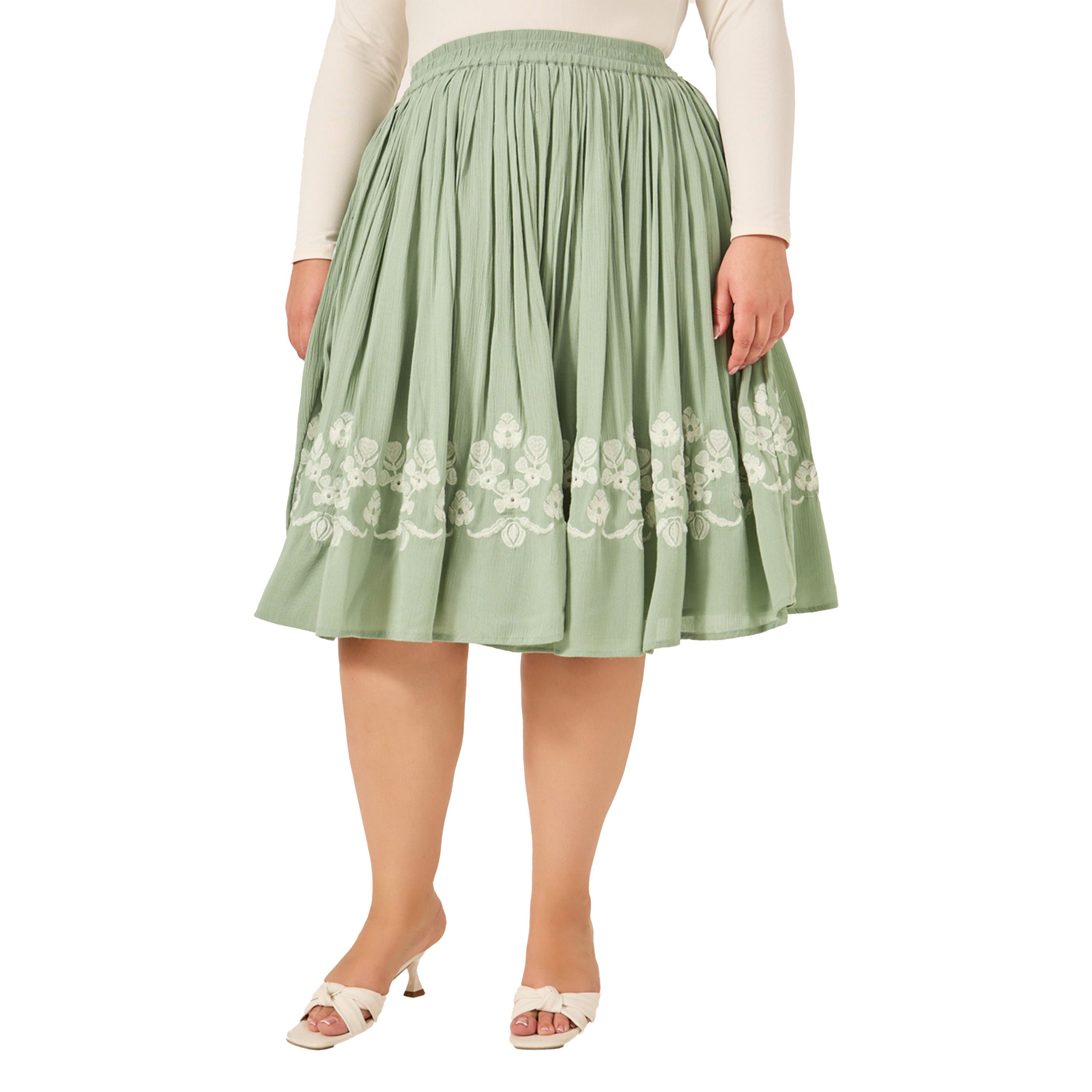 ستايلي - تنورة ميدي مطرزة ومجمعة مقاس كبير-women-clothing-bottoms-skirts-image-2