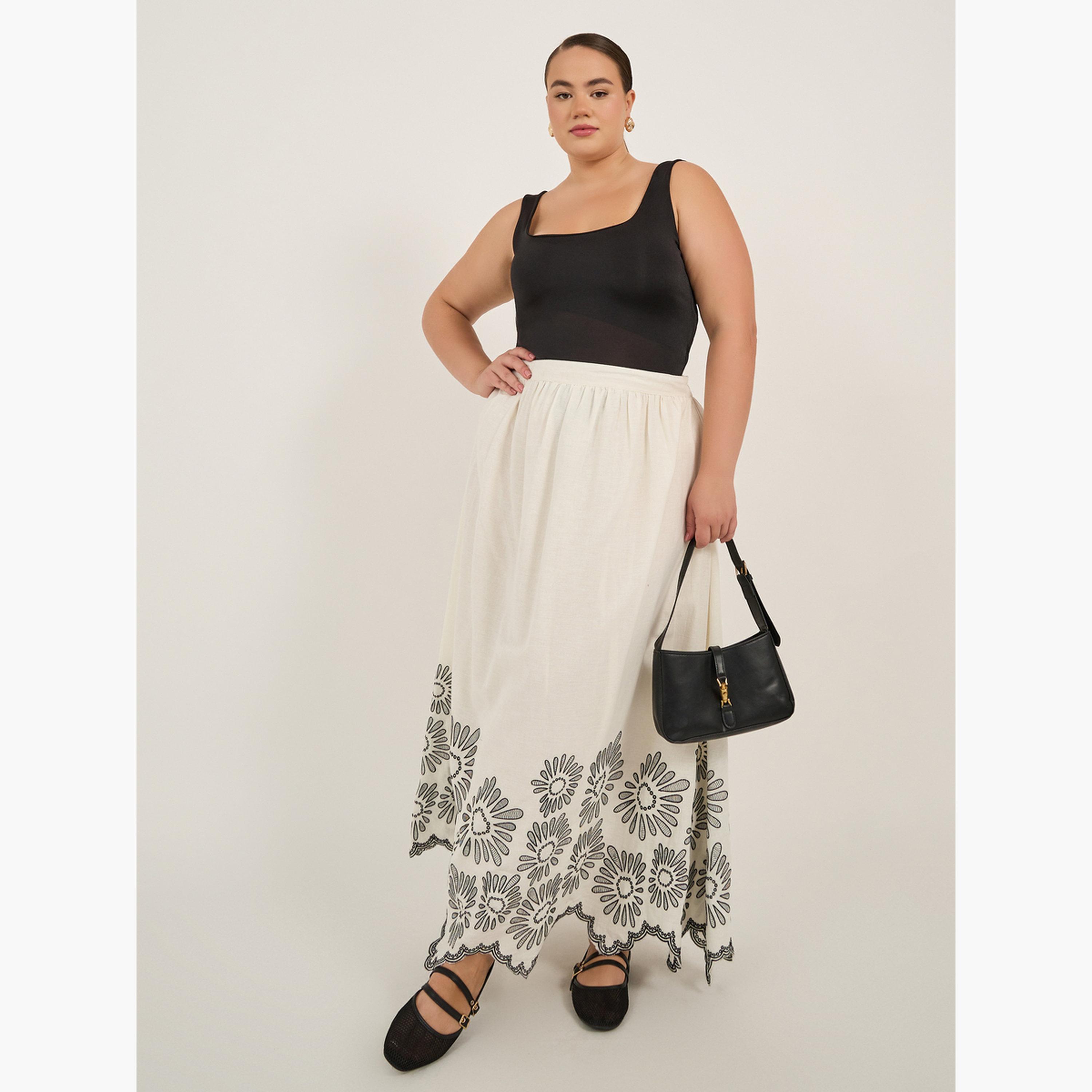 Styli Plus Size Embroidered Hem Maxi Skirt-women-clothing-bottoms-skirts-image-2