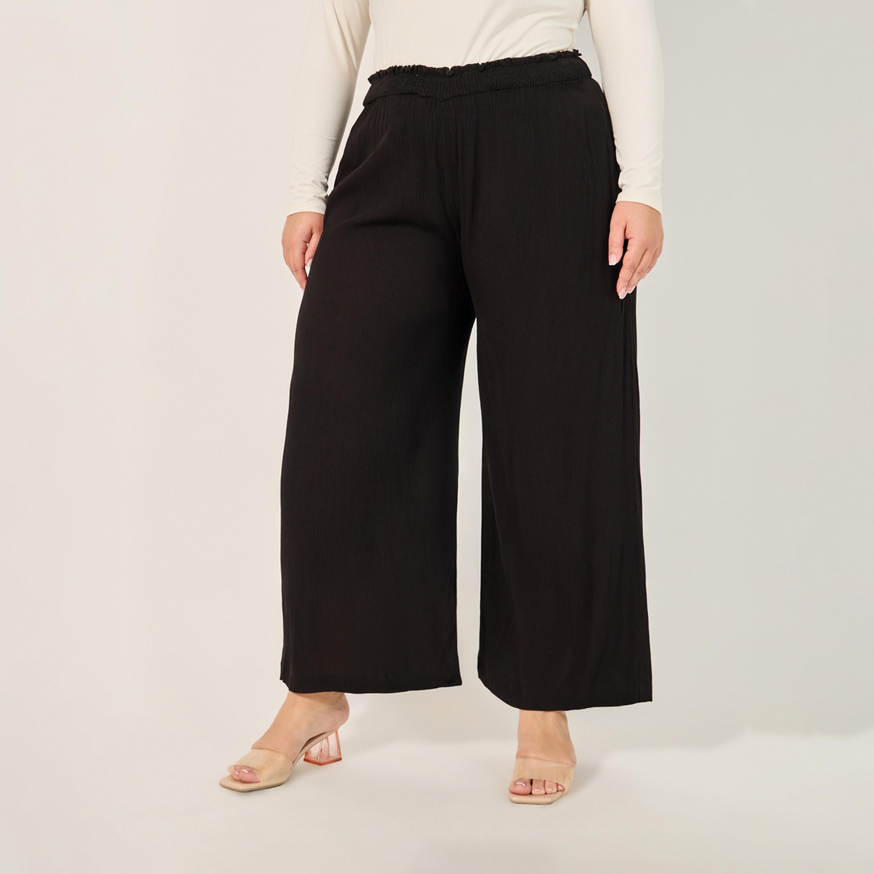 Styli Plus Size Solid Crinkled Wide Leg Ankle Length Pants-women-clothing-bottoms-trousers-image-2