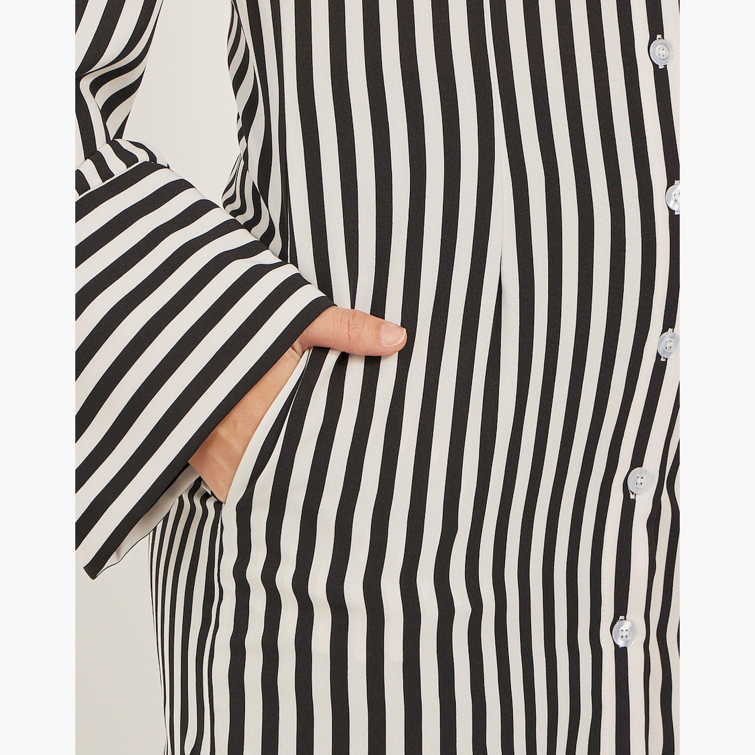 بلوزة مخططة بقصة عادية وأكمام طويلة-women-clothing-dresses-image-5