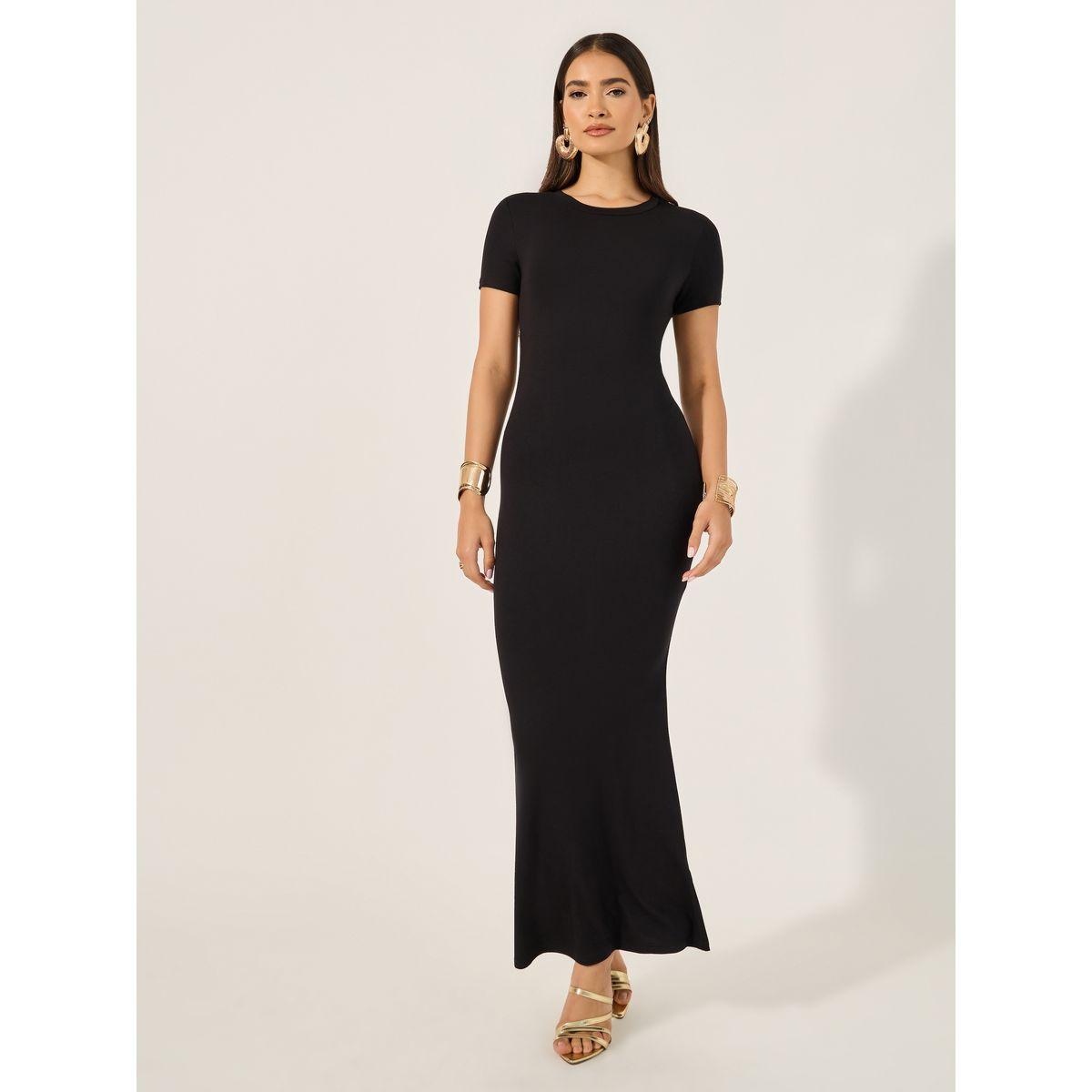 فستان طويل ضيق بياقة دائرية وأكمام طويلة-women-clothing-dresses-image-2