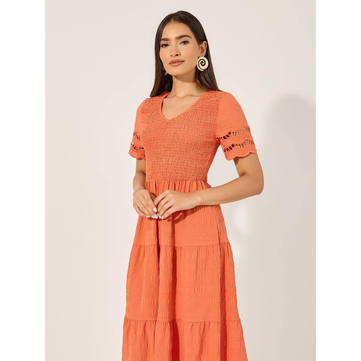 Styli Texture Smocking Detail Tiered Midi Dress-women-clothing-dresses-image-3