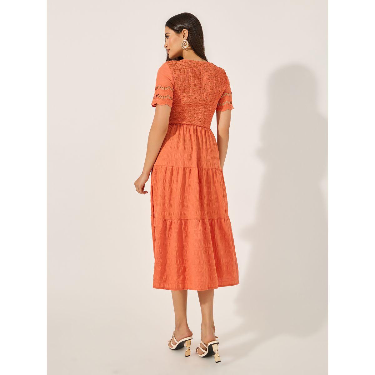 Styli Texture Smocking Detail Tiered Midi Dress-women-clothing-dresses-image-5