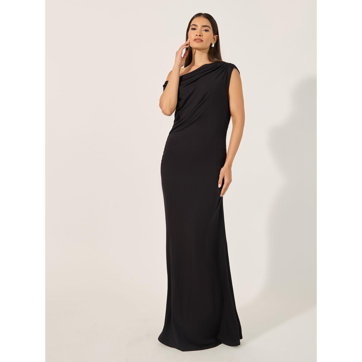 فستان طويل ضيق بتفاصيل كتف واحد-women-clothing-dresses-image-2