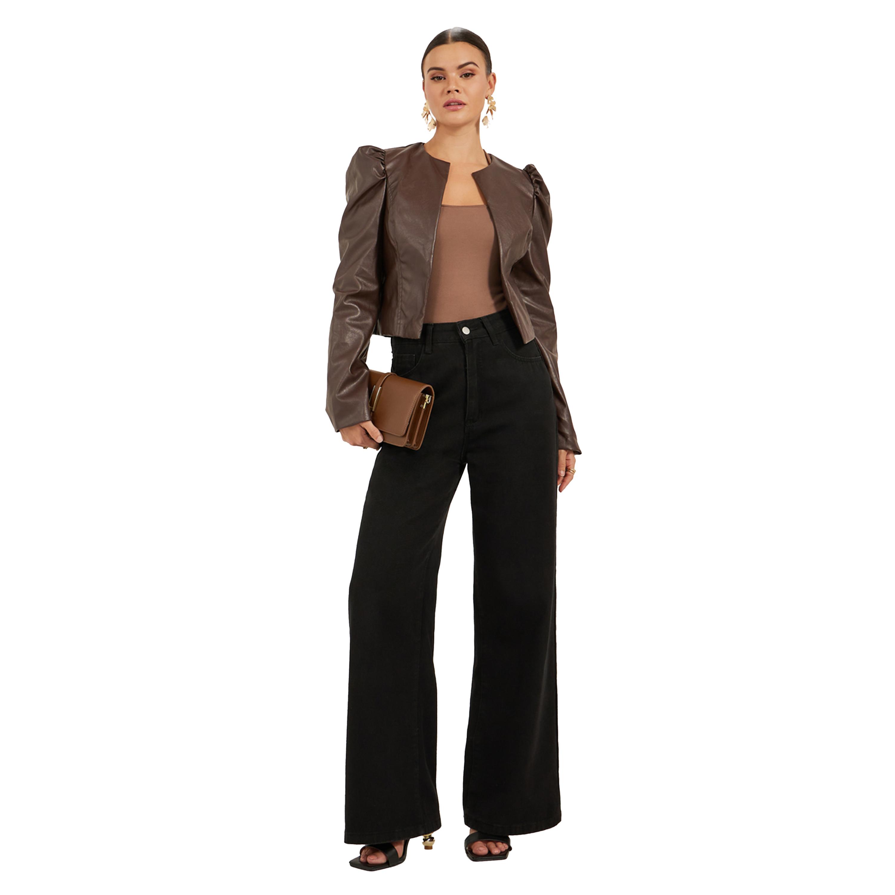Take Two Solid Puff Sleeves Cropped Regular Fit Jacket-women-winterwear-coatsandjackets-jackets-image-1