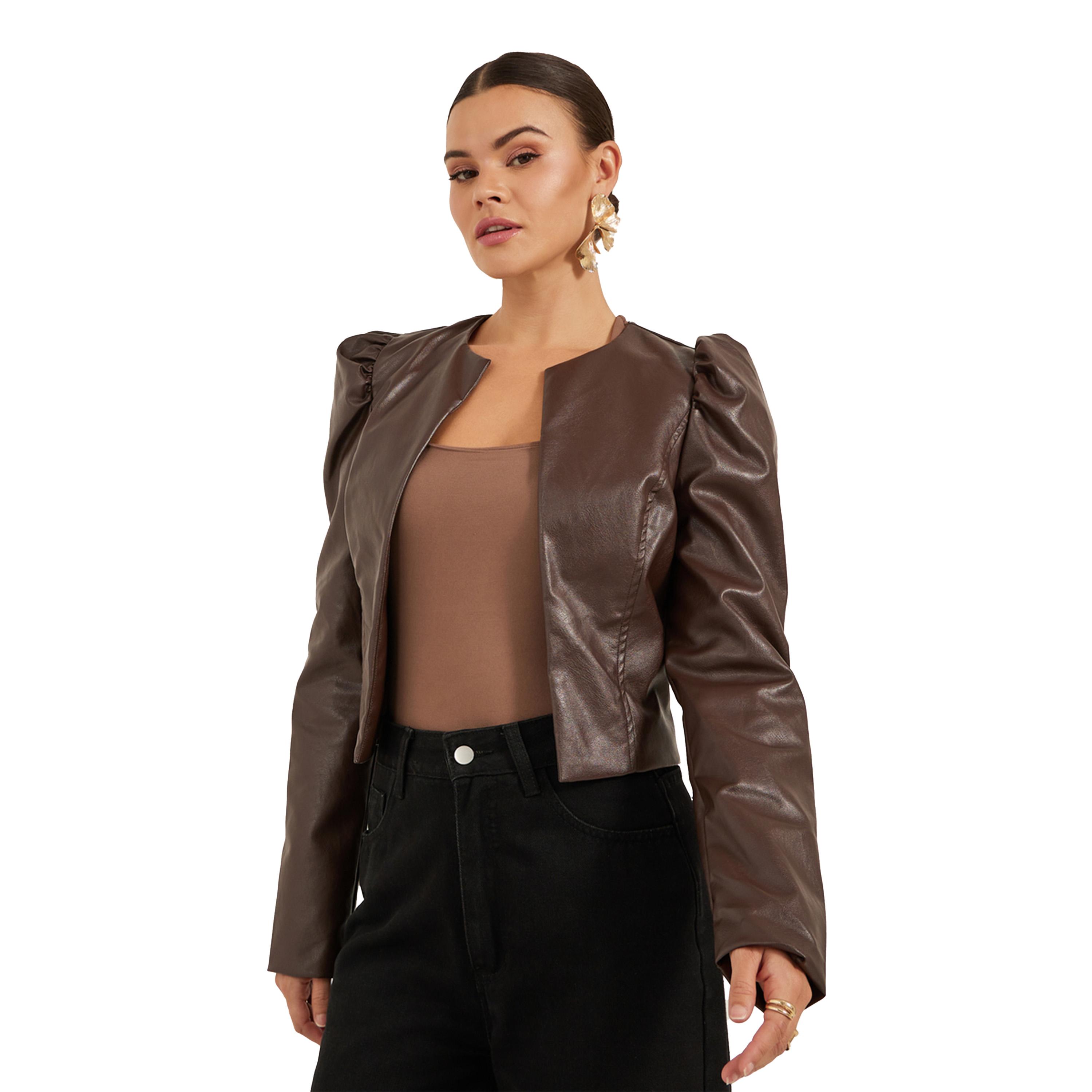 Take Two Solid Puff Sleeves Cropped Regular Fit Jacket-women-winterwear-coatsandjackets-jackets-image-2